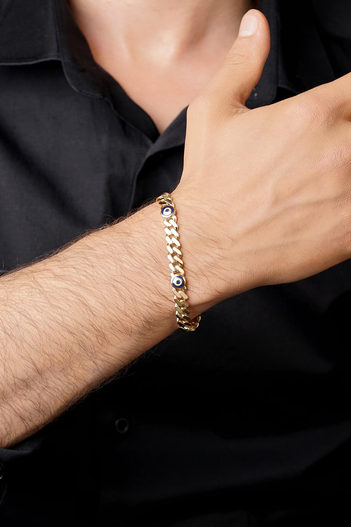 14K Gold Cuban Evil Eyes Bracelet