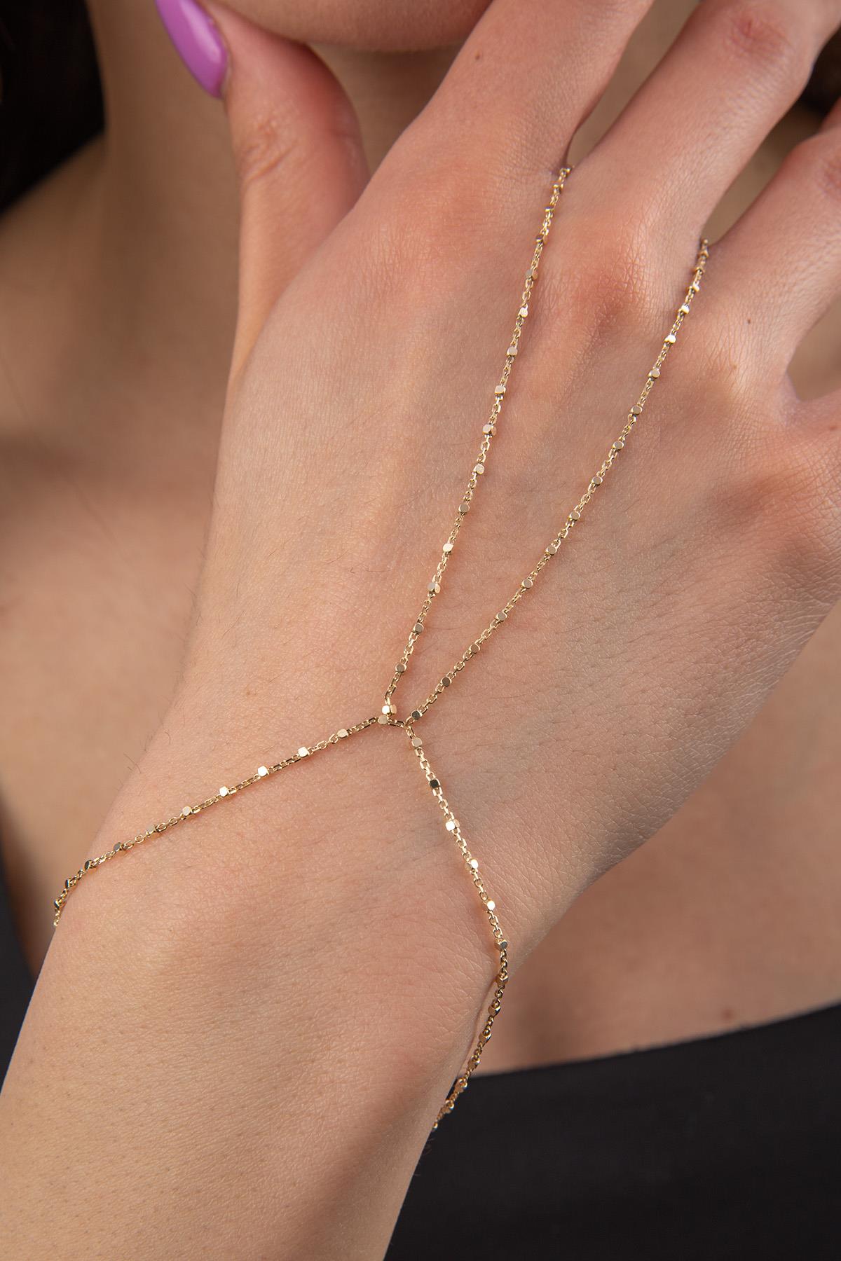 14K Gold Cube Hand Chain