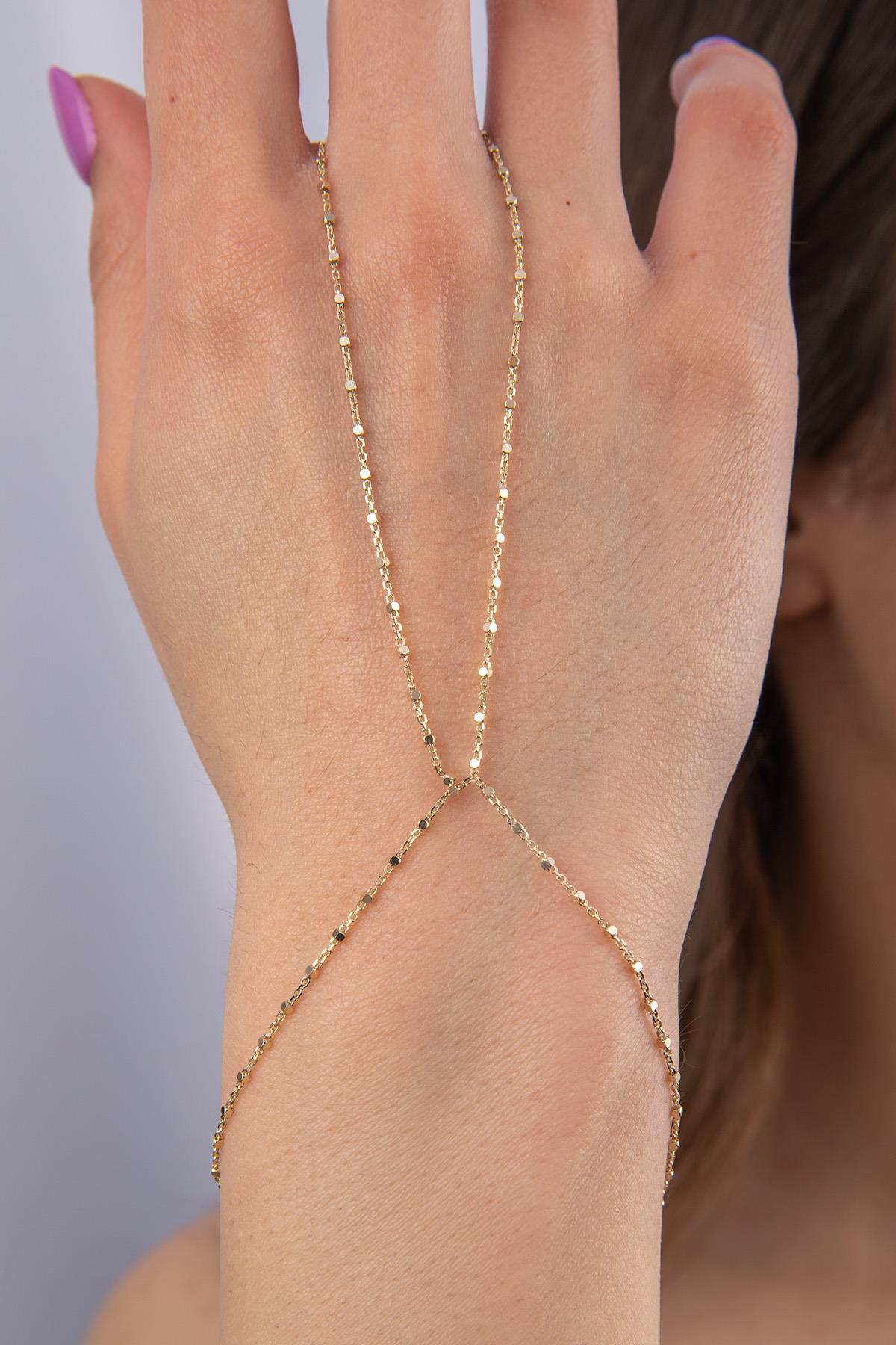 14K Gold Cube Hand Chain