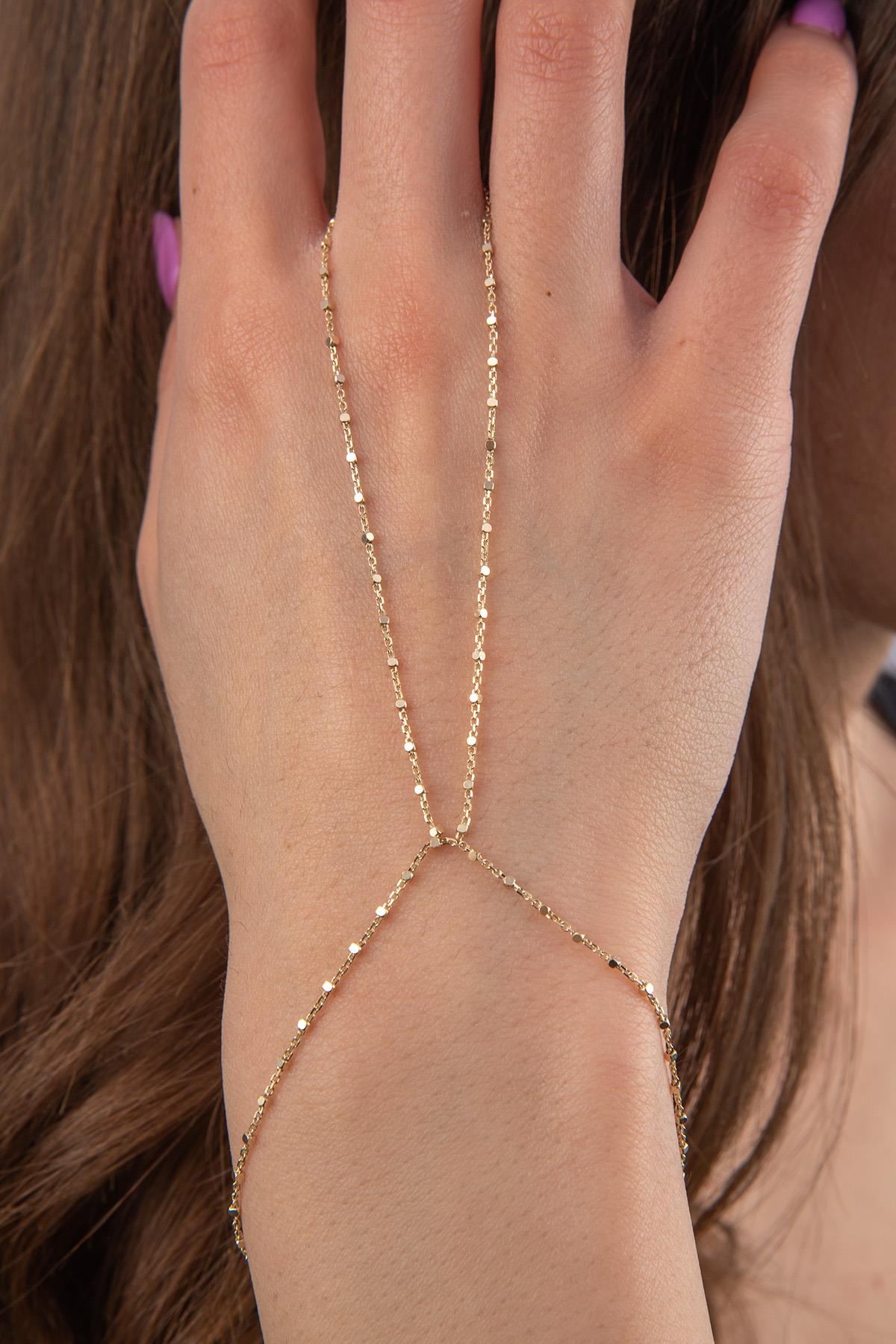 14K Gold Cube Hand Chain