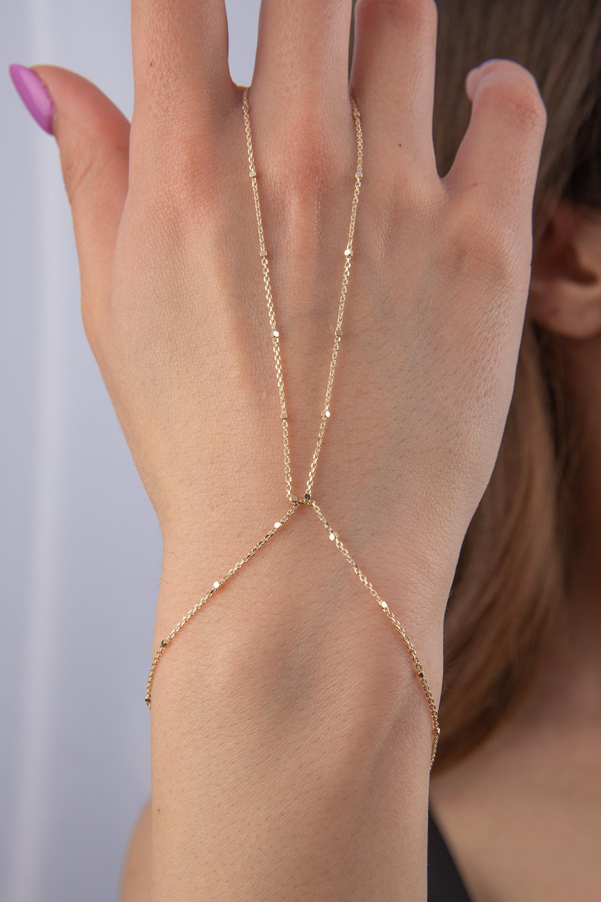 14K Gold Cube Hand Chain