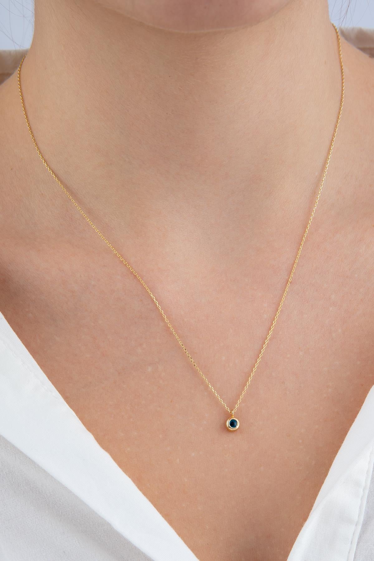 14K Gold Dainty Evil Eye Necklace