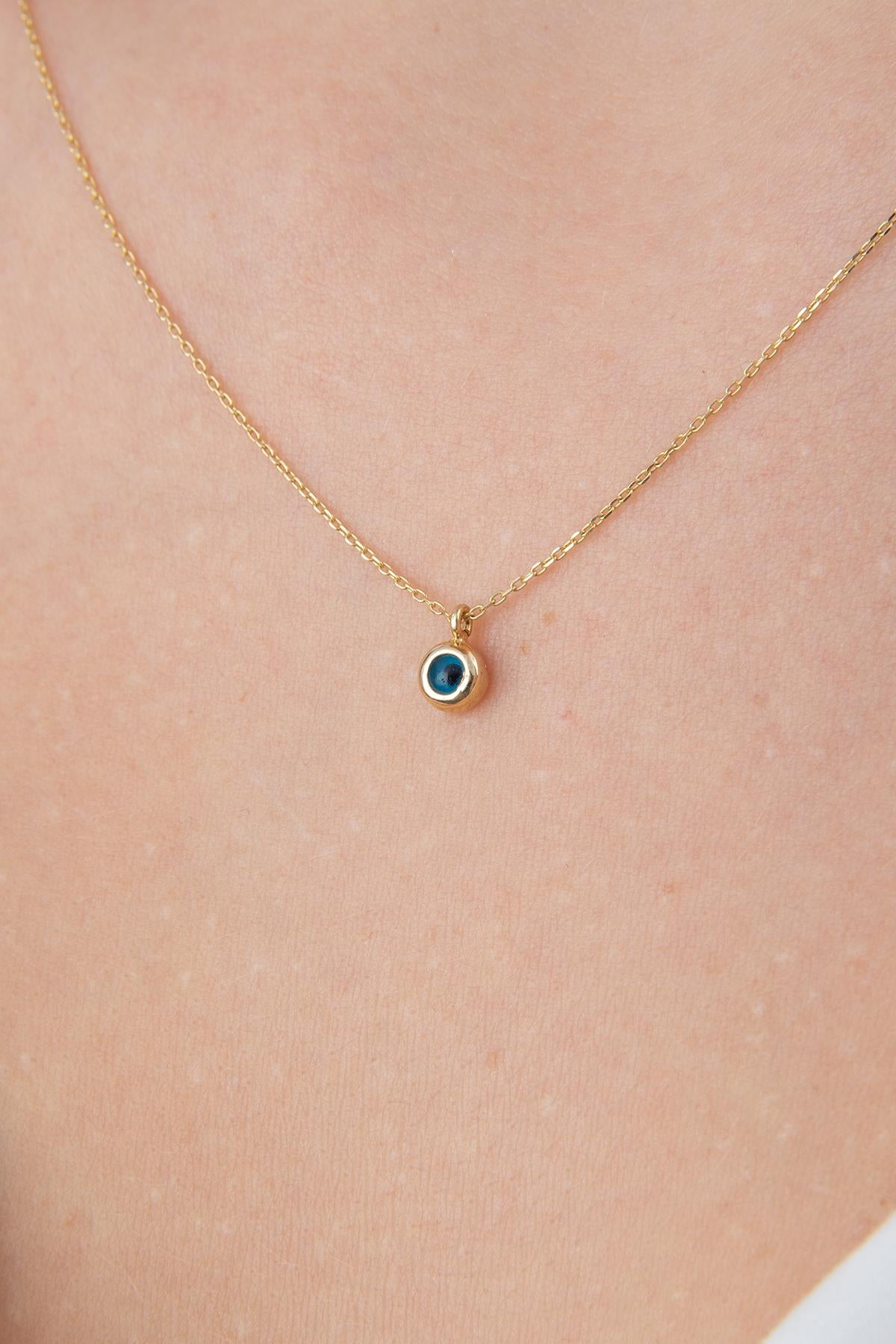 14K Gold Dainty Evil Eye Necklace