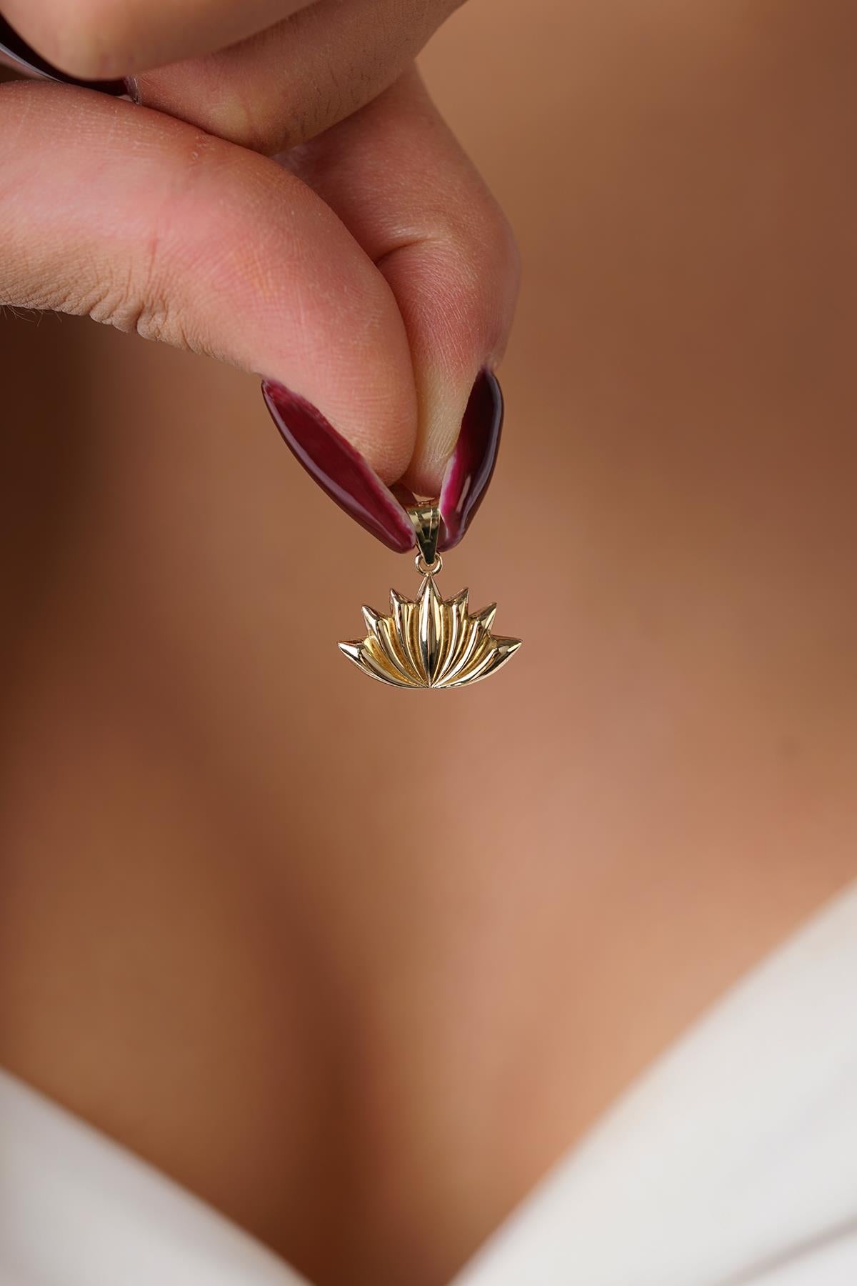 14K Solid Gold Dainty Lotus Flower Charm
