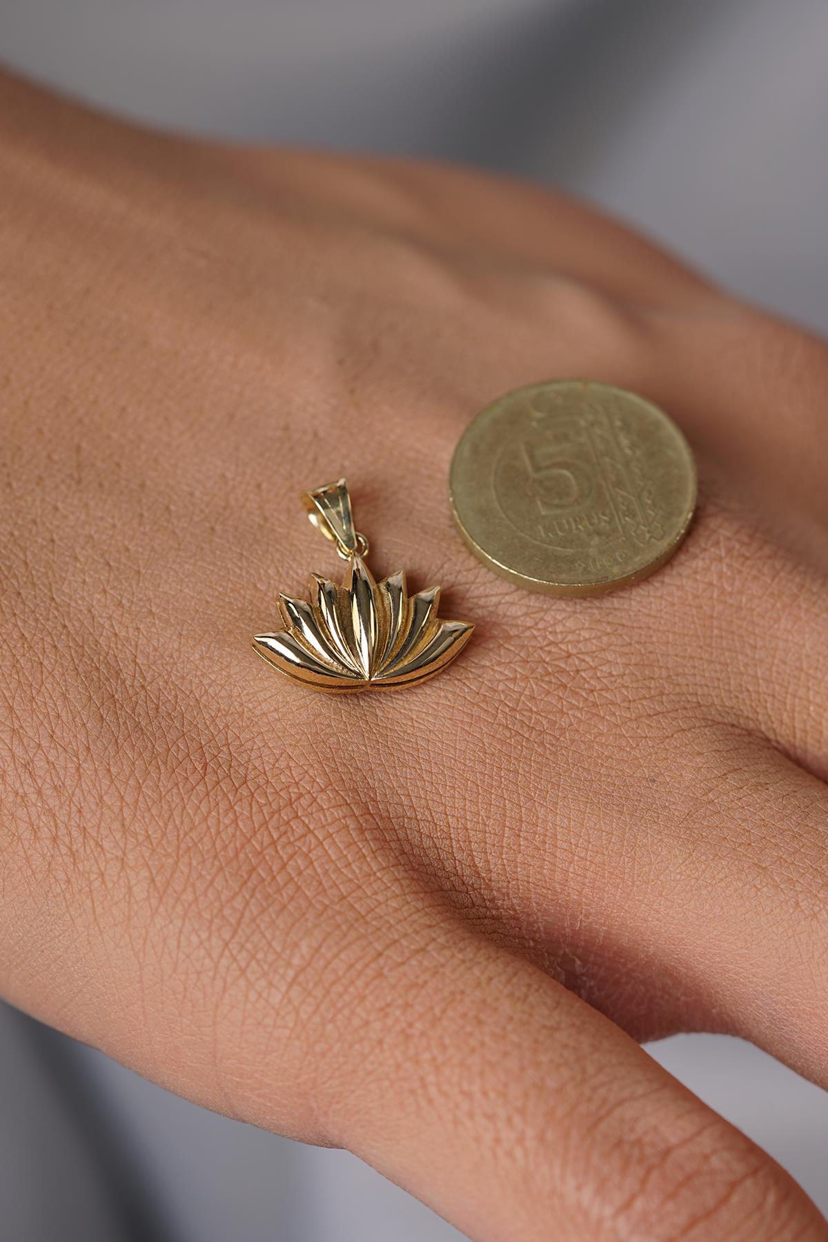 14K Solid Gold Dainty Lotus Flower Charm