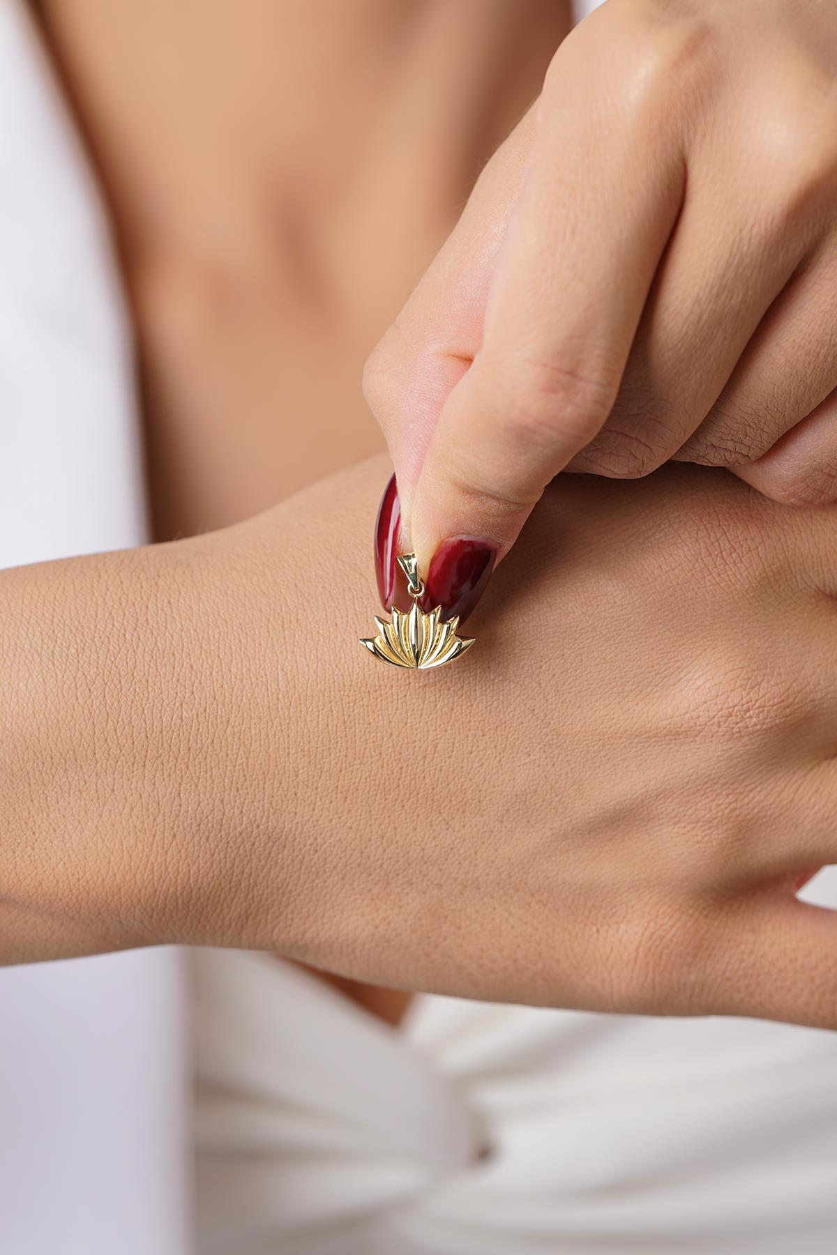 14K Gold Dainty Lotus Flower Charm