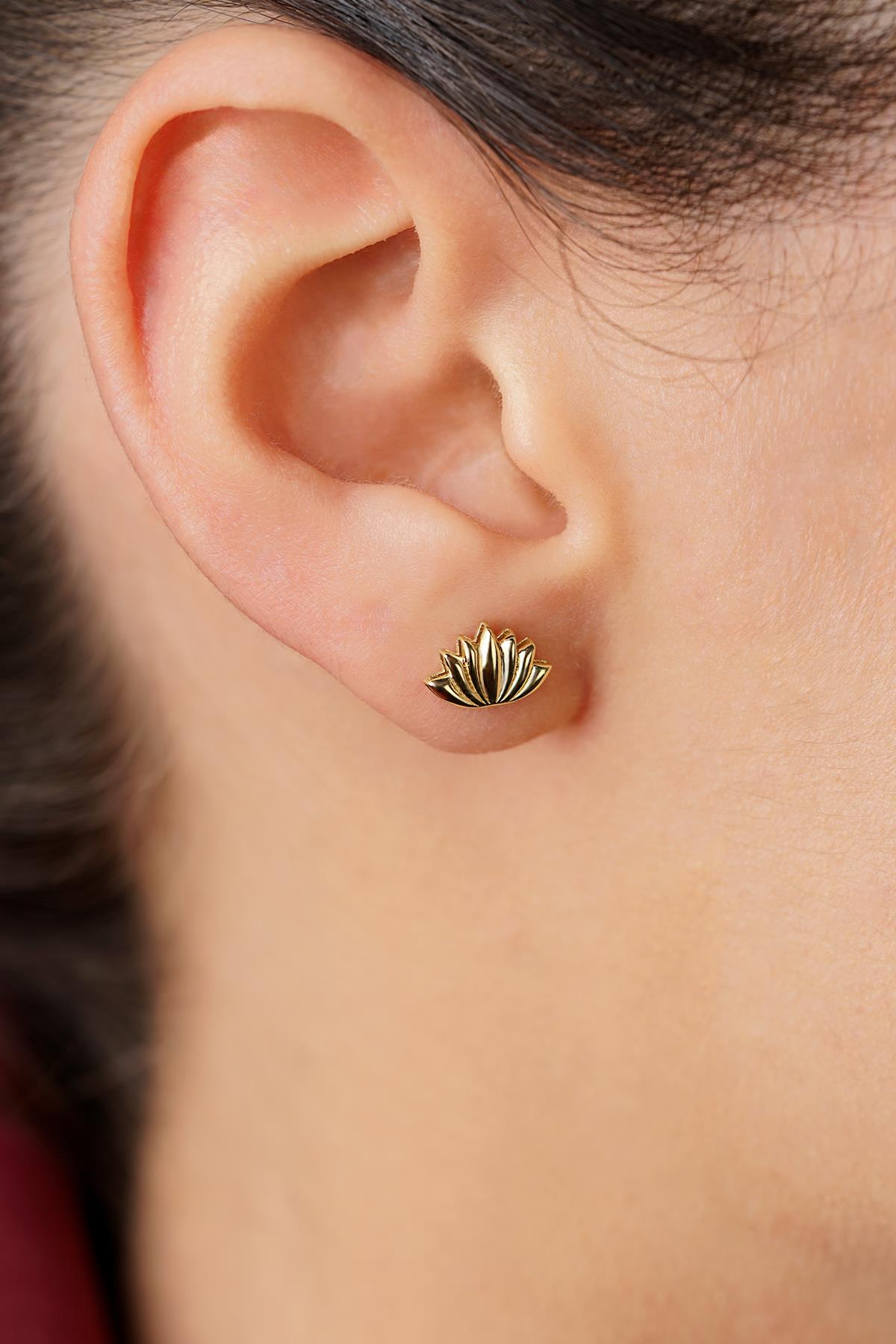 14K Gold Dainty Lotus Stud Earrings