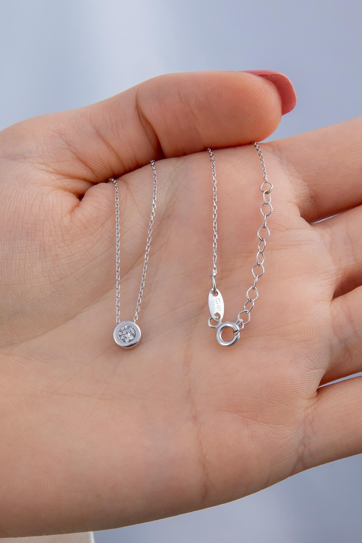 14K Gold Dainty Stone Necklace