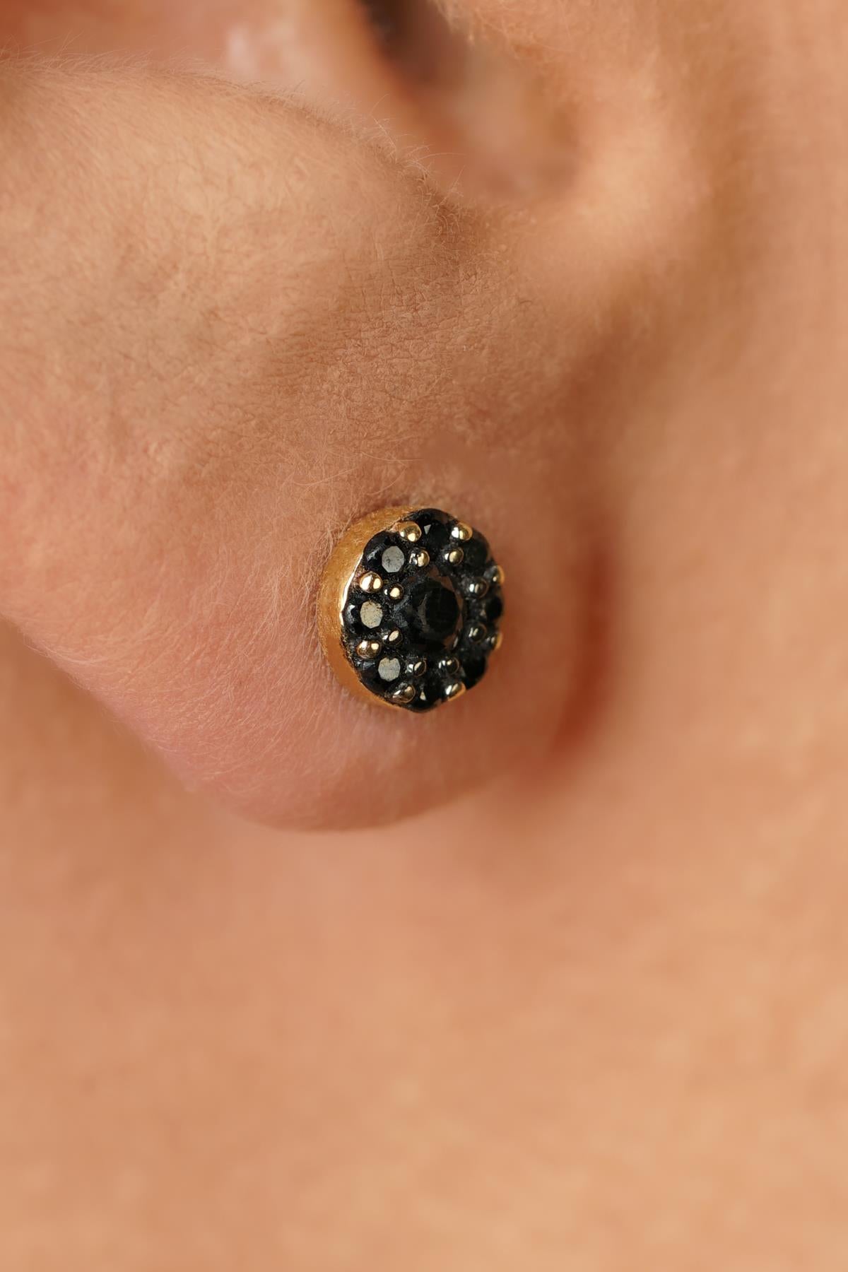 14K Gold Daisy Earrings with Black Onyx