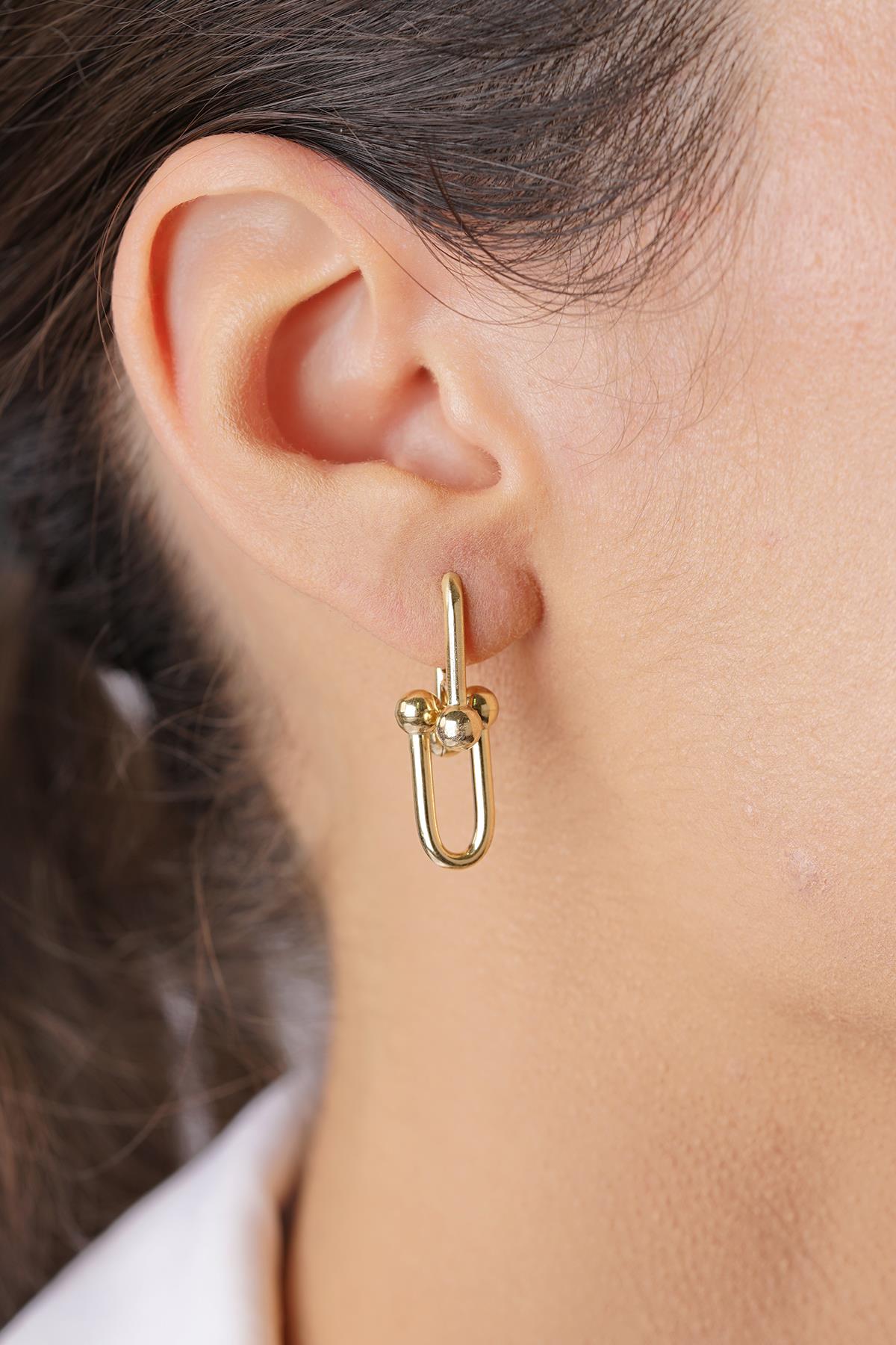 14K Gold Dangle Bead Paperclip Earrings