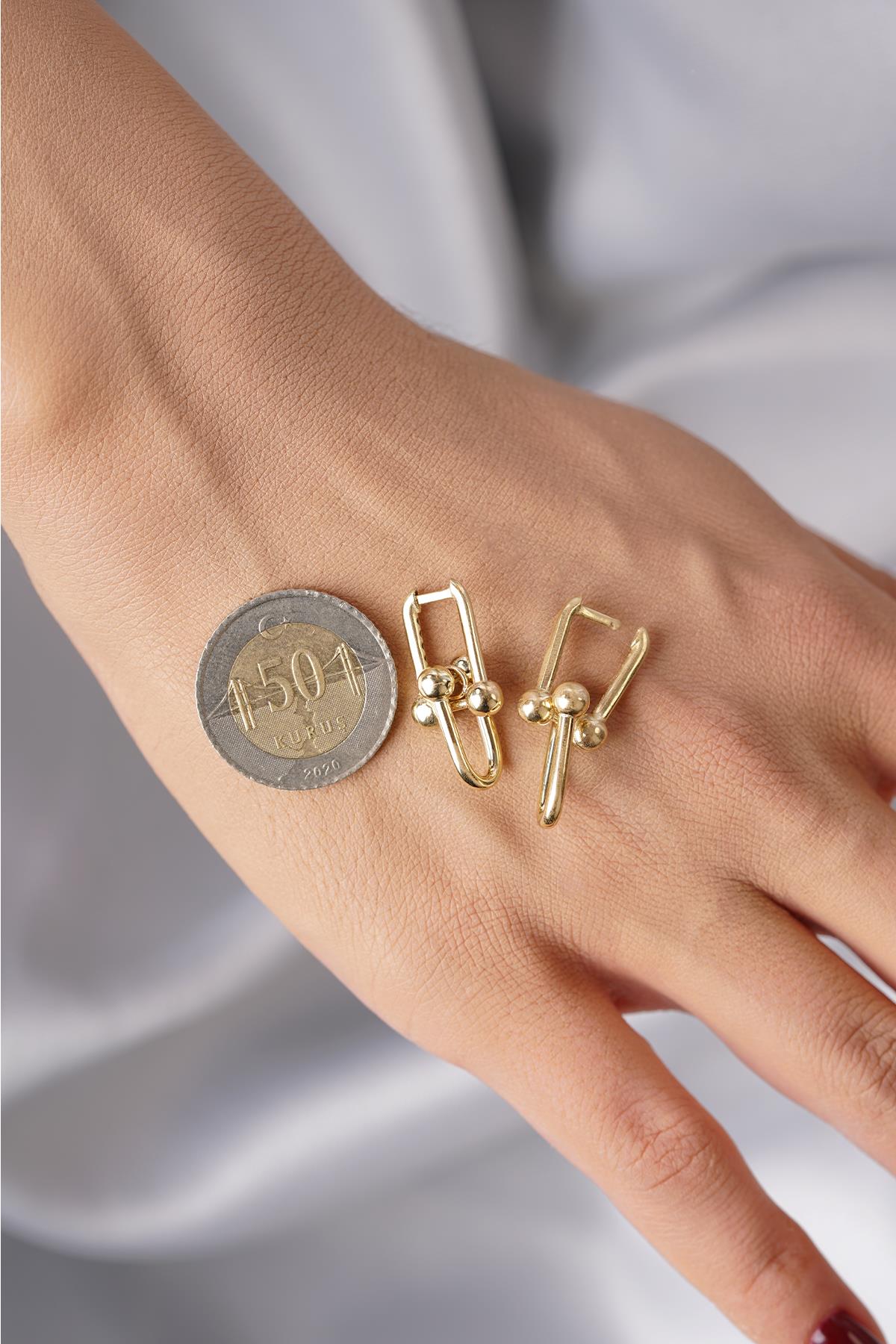 14K Gold Dangle Bead Paperclip Earrings