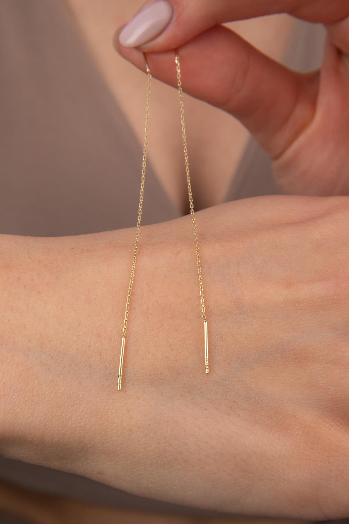 14K Gold Dangle Chain Earrings