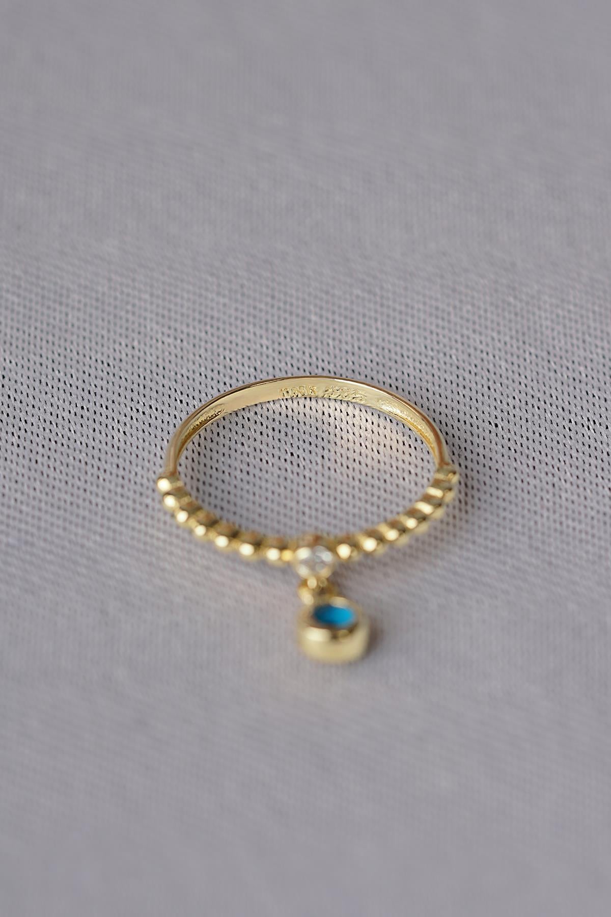 14K Gold Dangle Evil Eye Ring