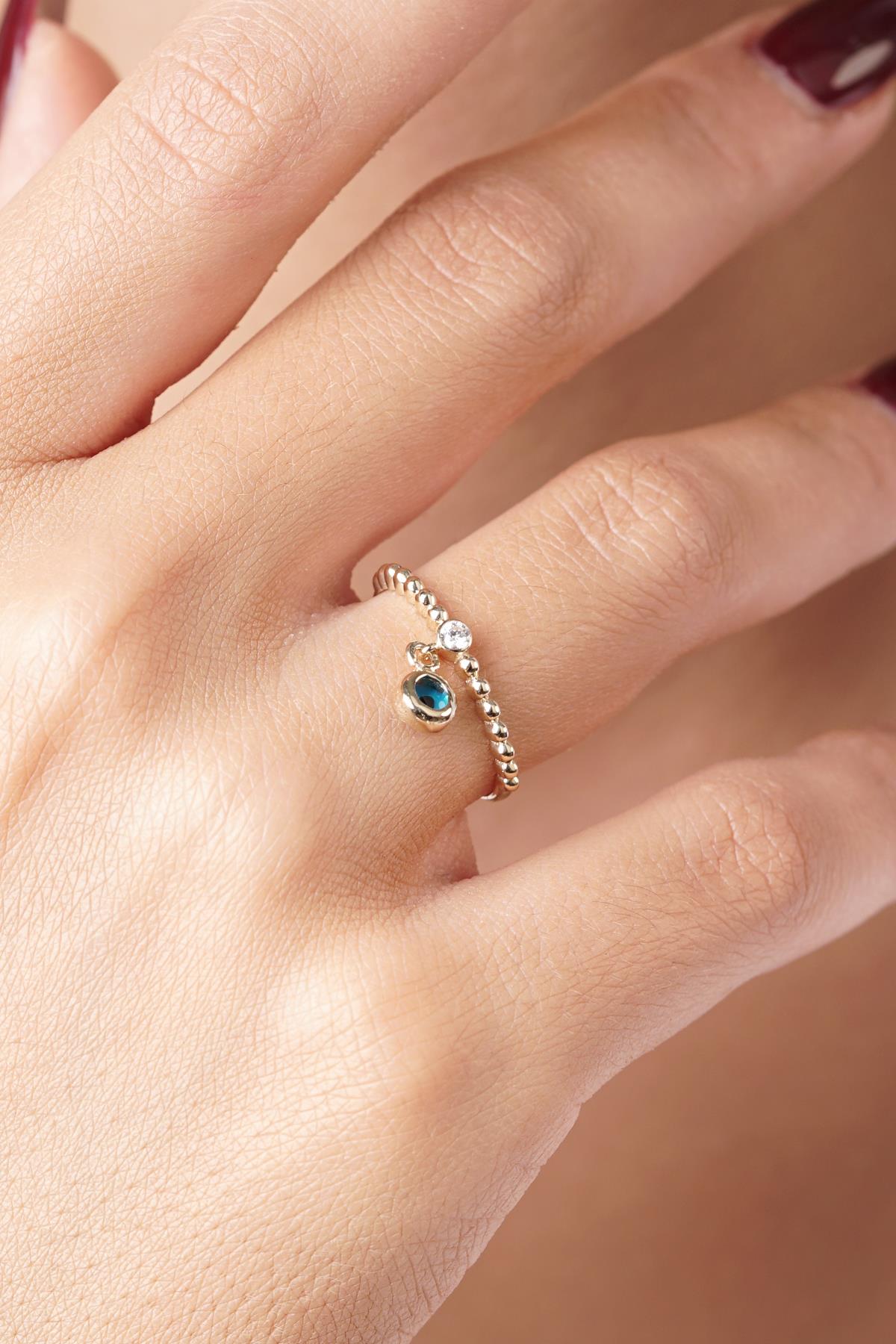 14K Gold Dangle Evil Eye Ring