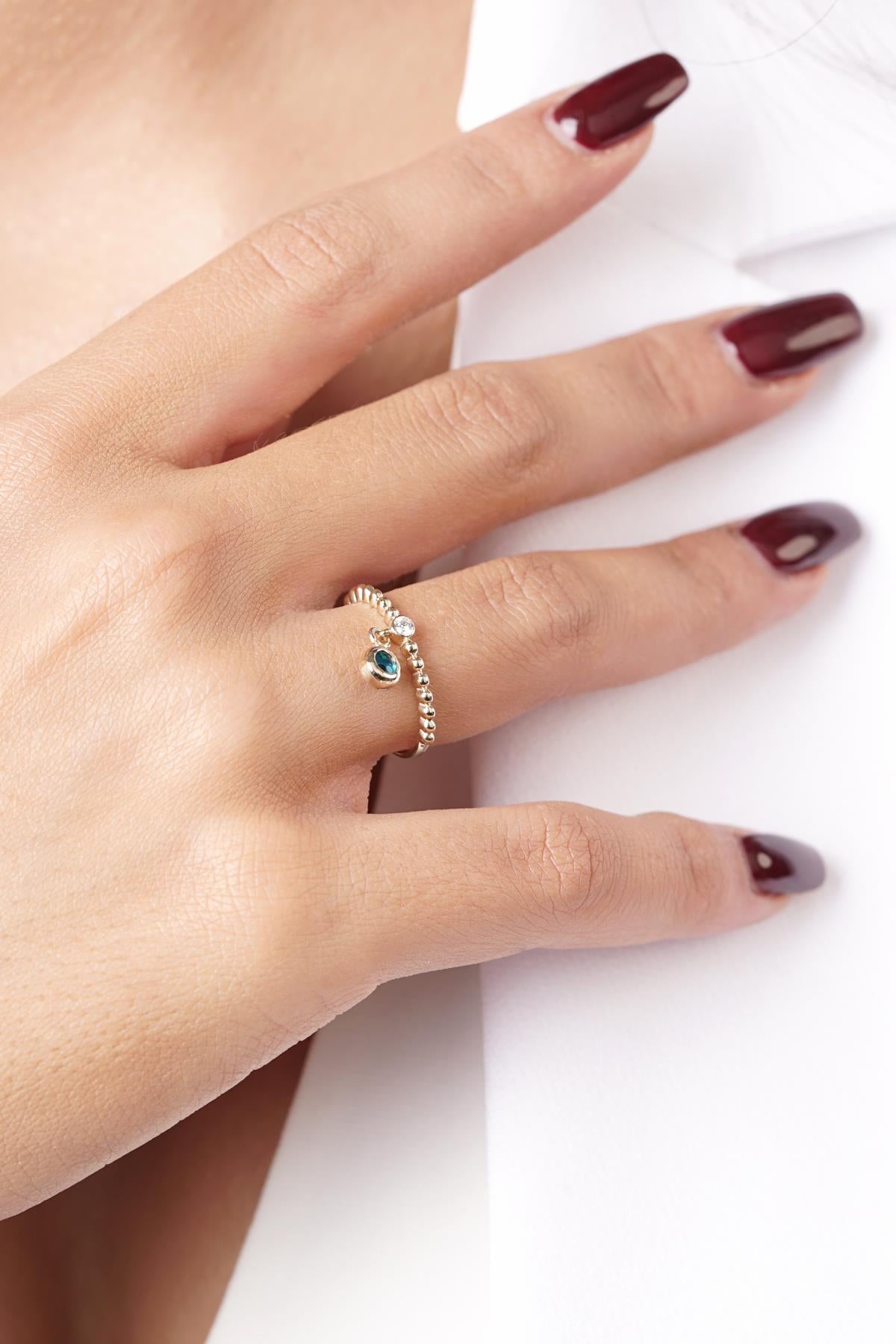 14K Gold Dangle Evil Eye Ring