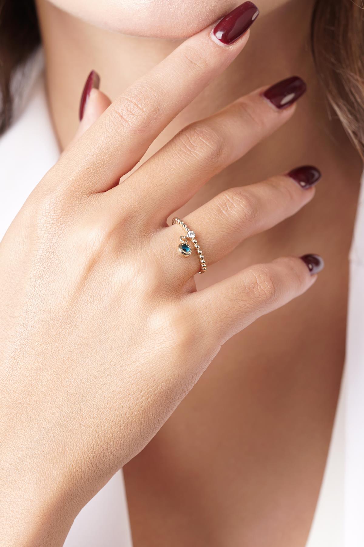 14K Gold Dangle Evil Eye Ring