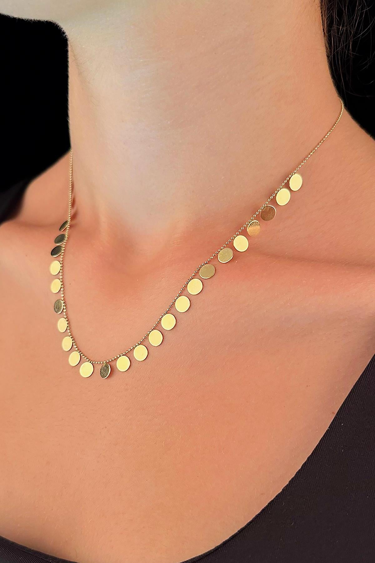 14K Gold Dangle Round Sequin chain