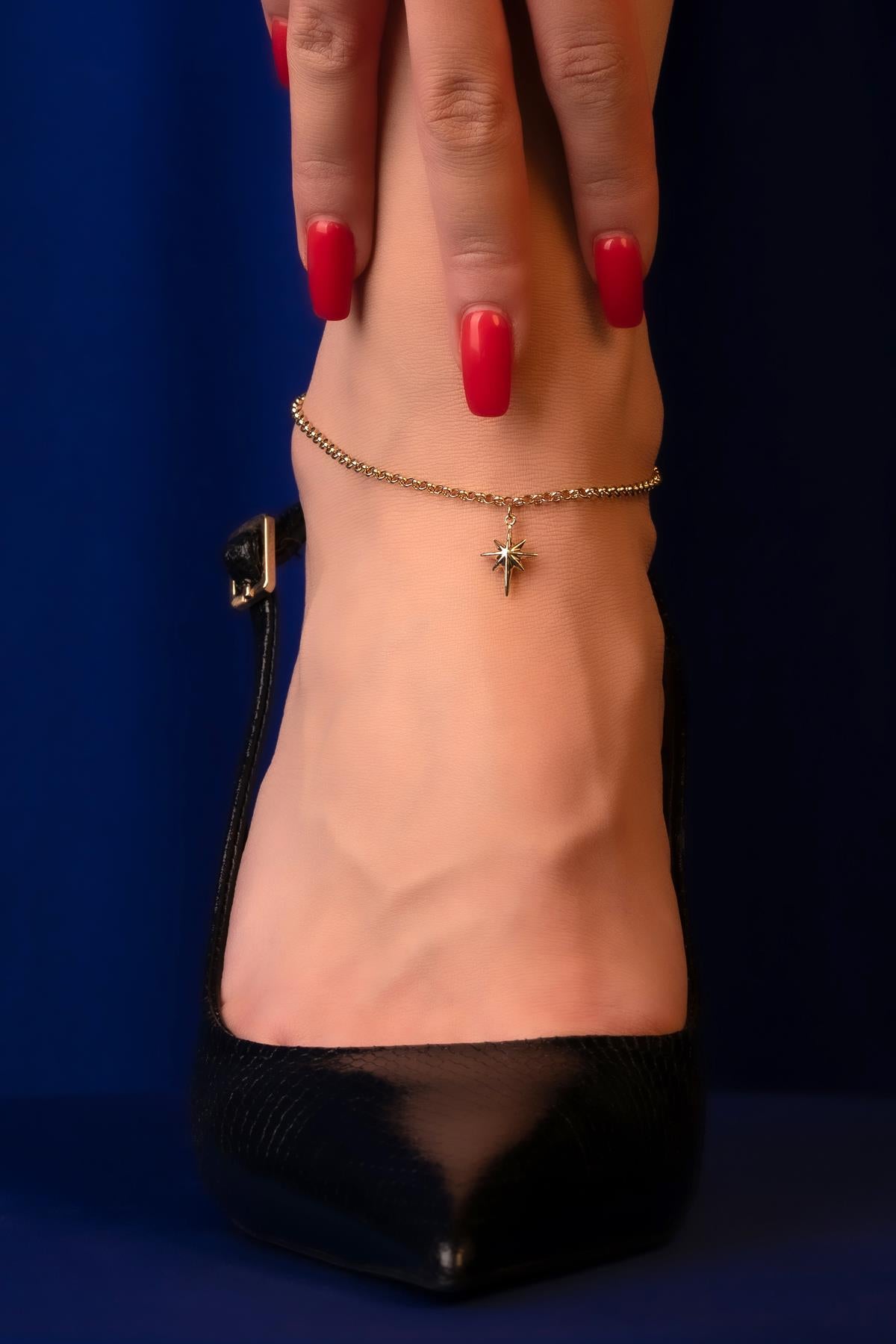 14K Gold Dangling North Star Anklet