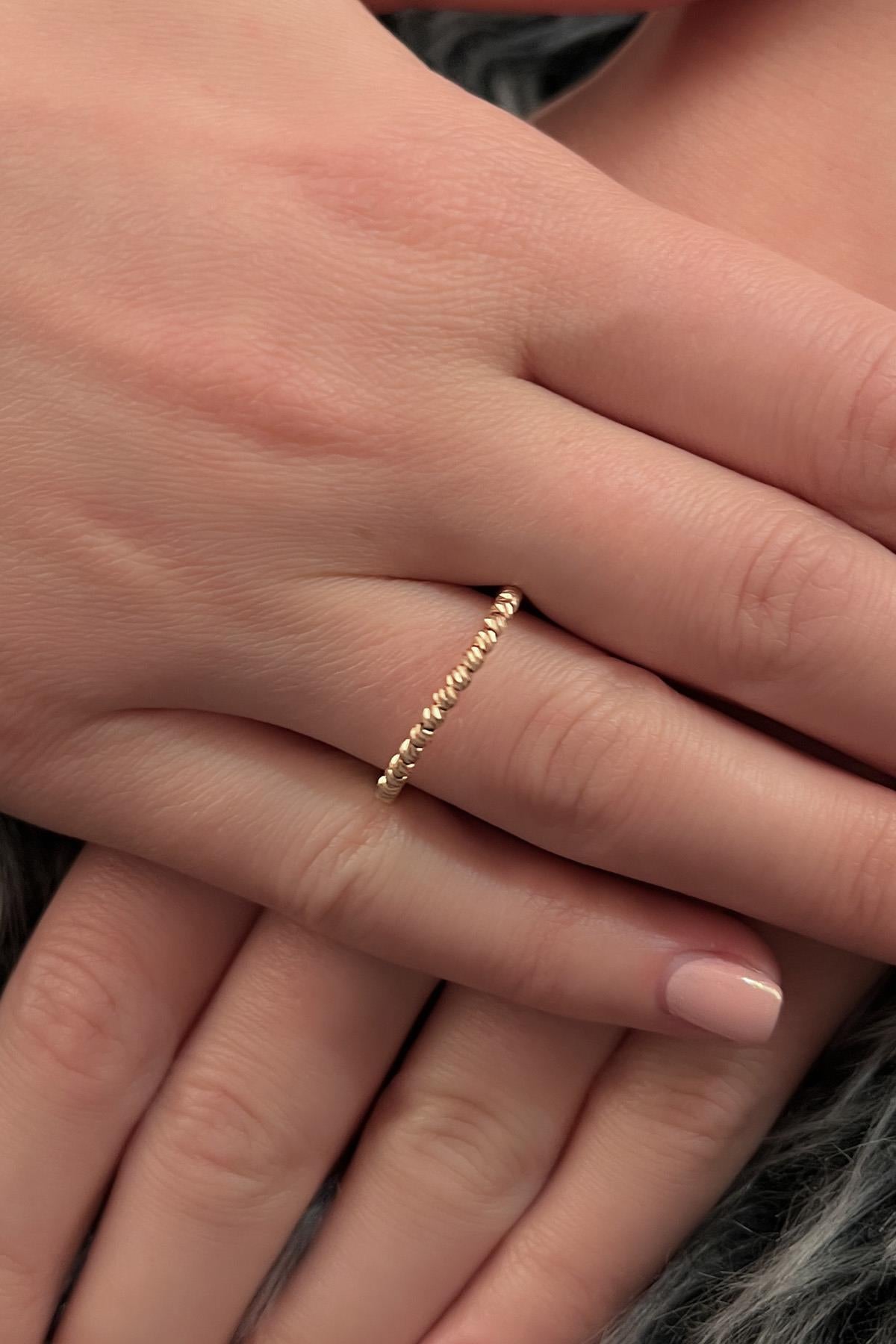 14K Gold Diamon Ball Single Row Ring
