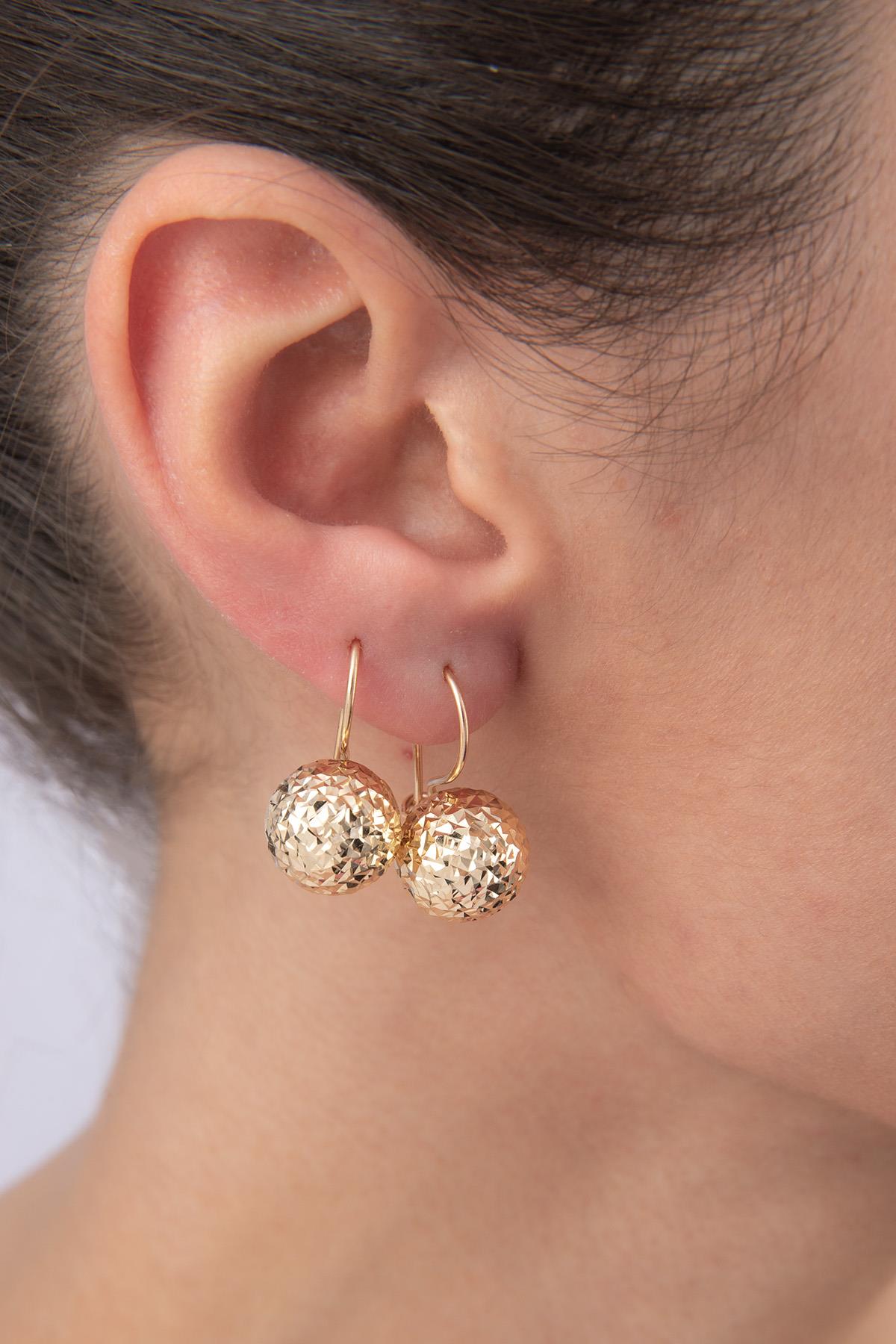 14K Gold Diamond _ Cut Euroball Earrings ( Big )