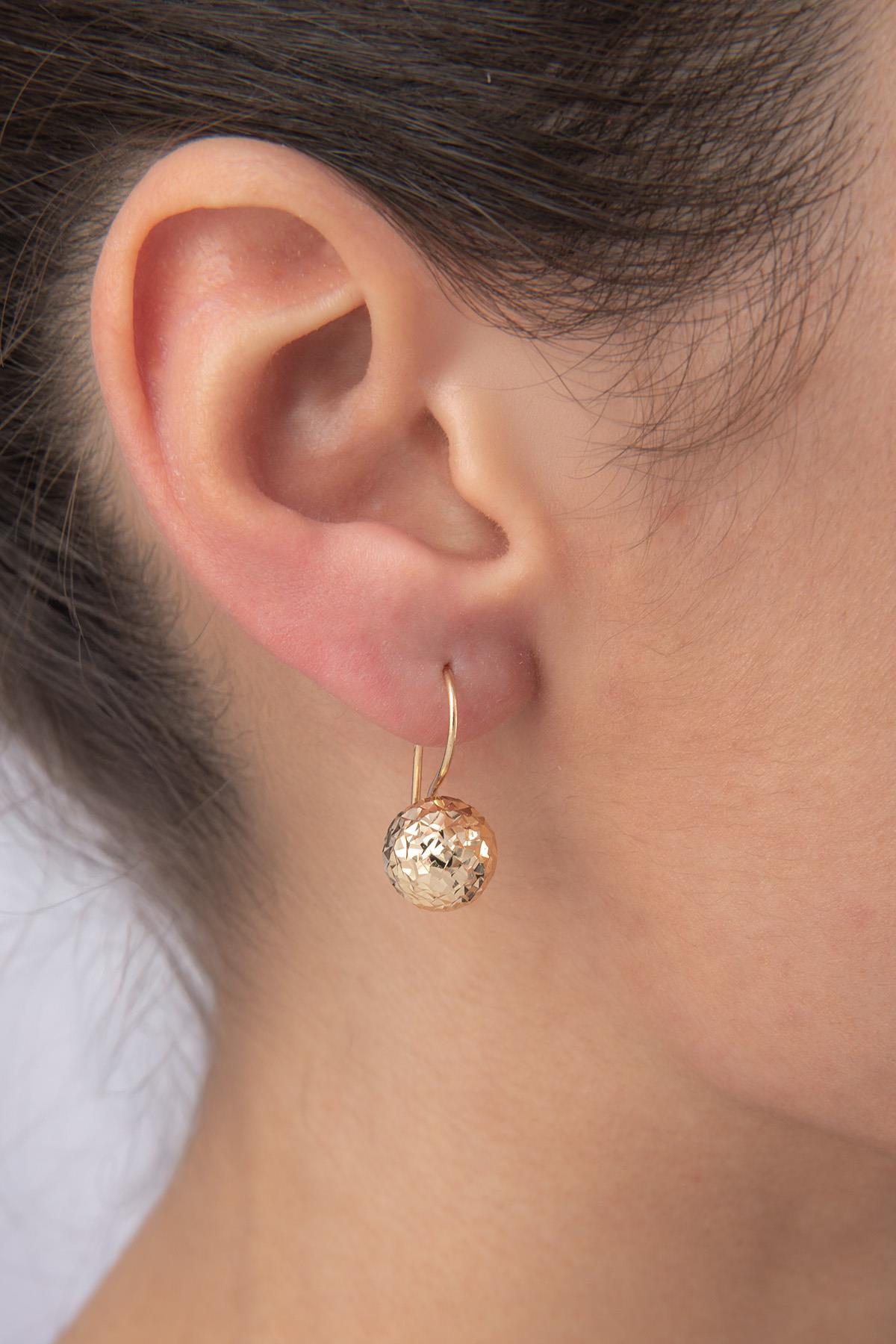 14K Gold Diamond _ Cut Euroball Earrings ( Medium )