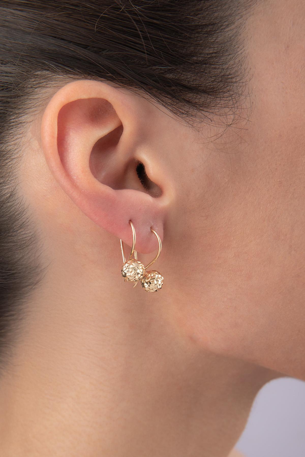 14K Gold Diamond _ Cut Euroball Earrings ( Small )