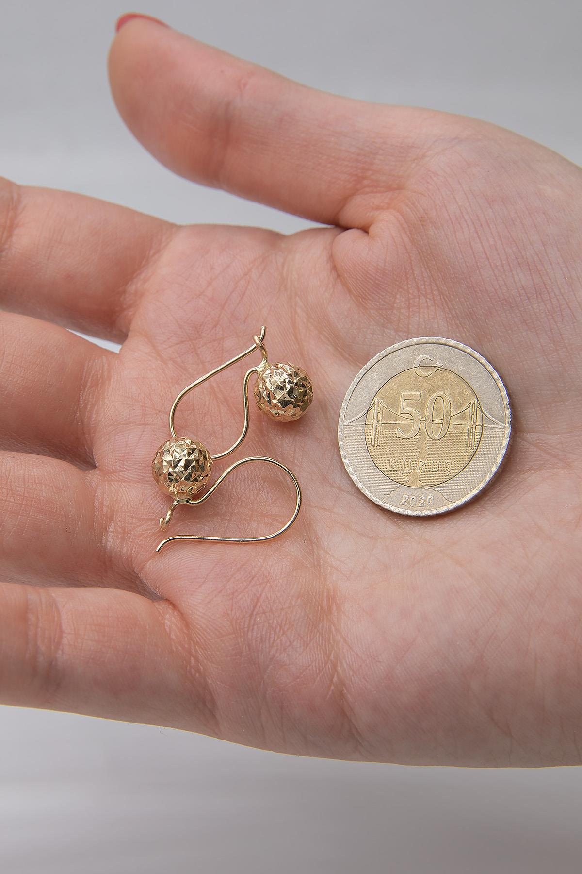 14K Gold Diamond _ Cut Euroball Earrings ( Small )