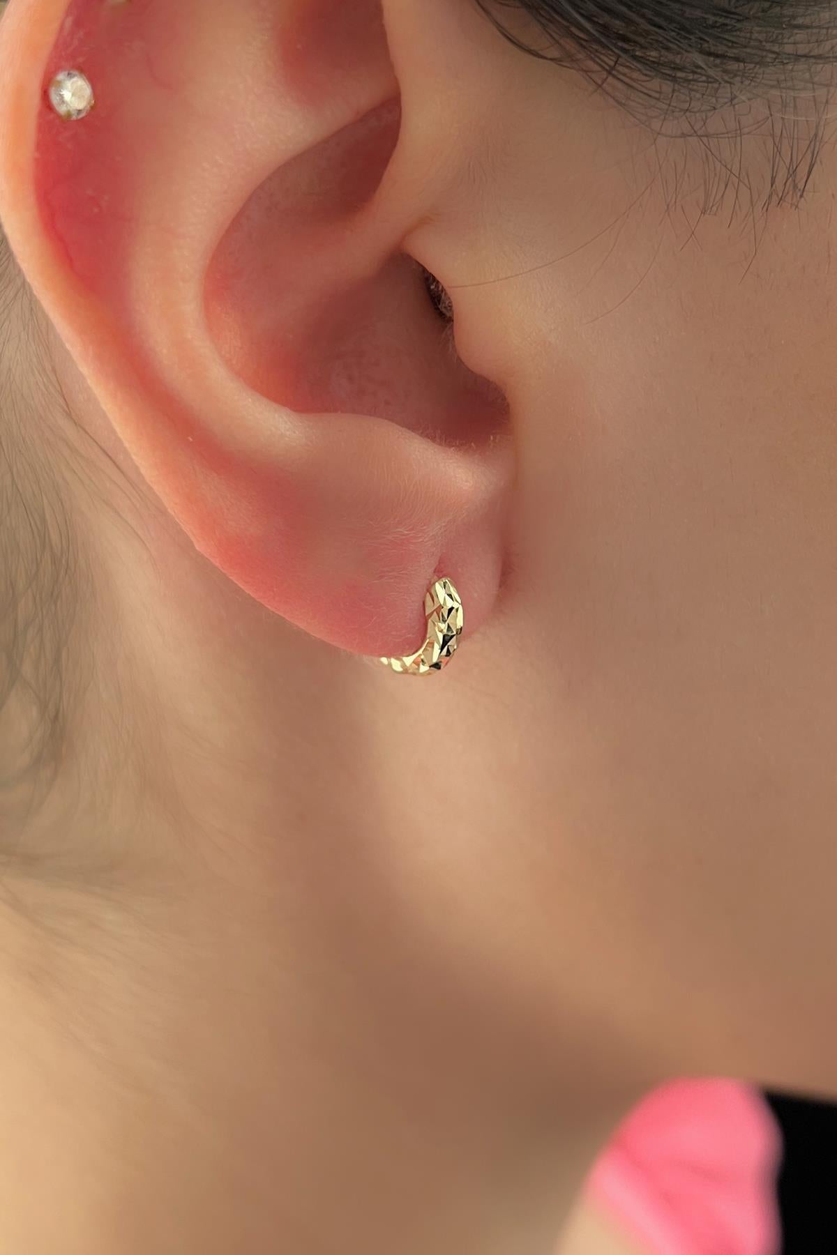 14K Gold Diamond Cut Huggie Earrings 1