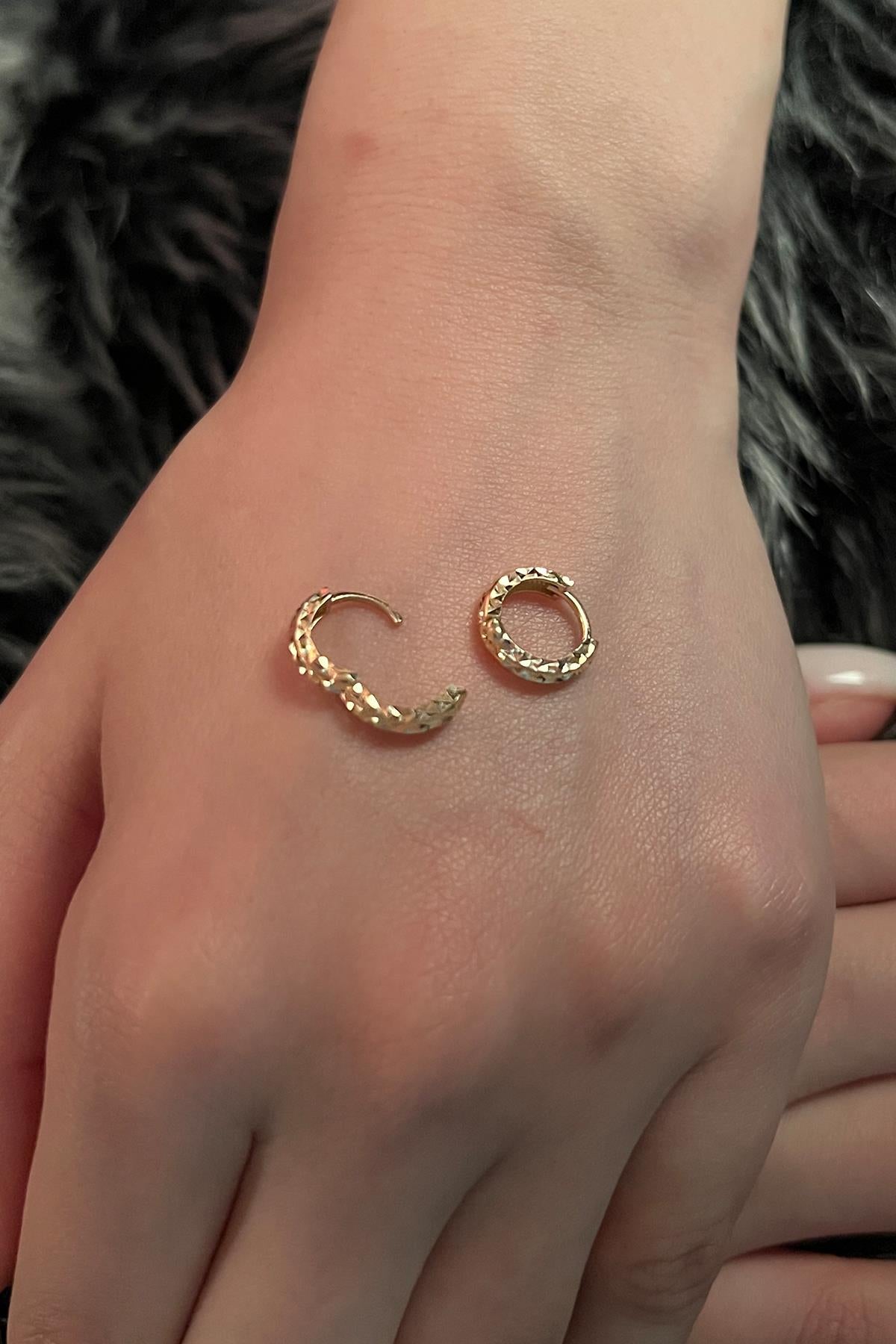 14K Gold Diamond Cut Huggie Earrings 1