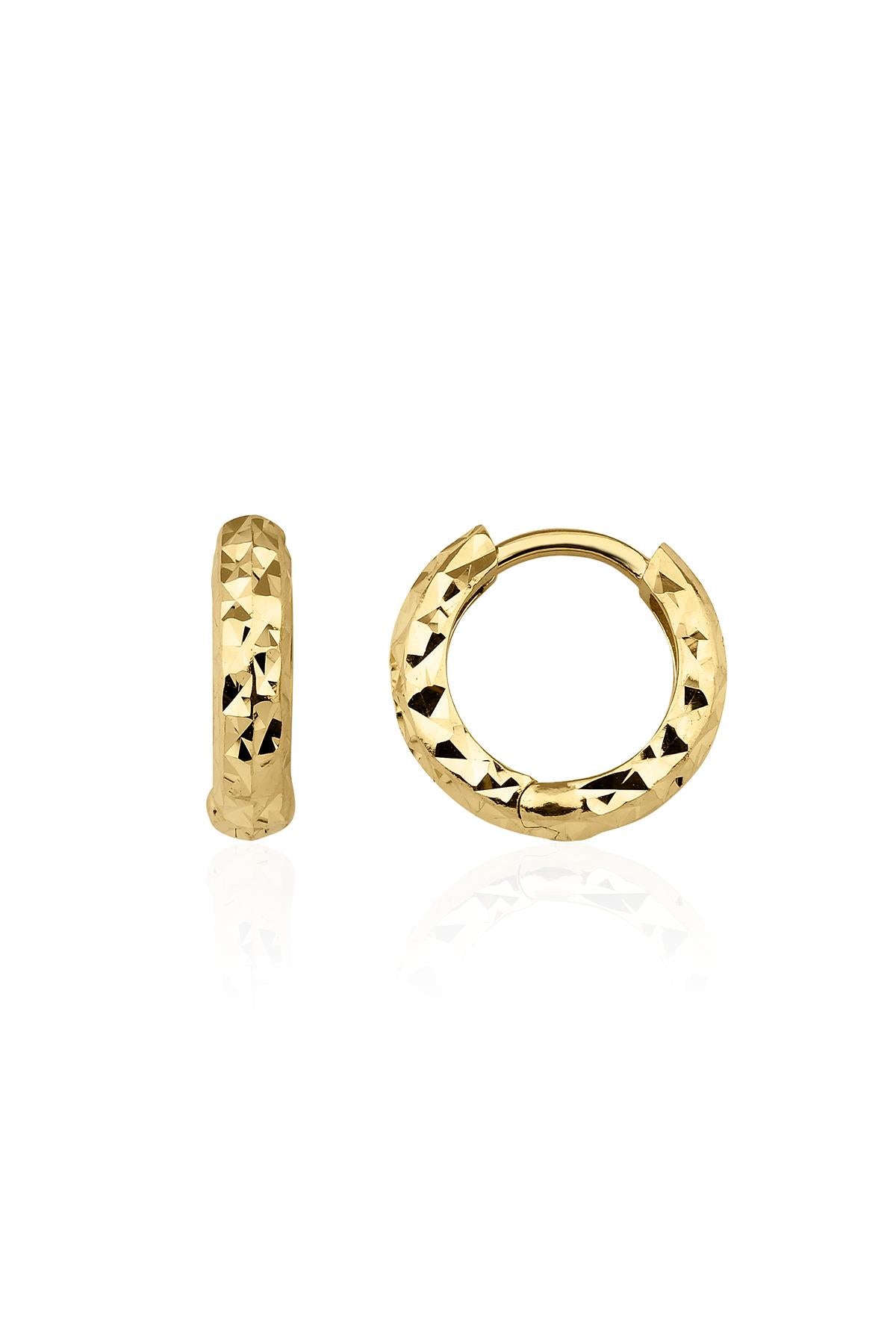 14K Gold Diamond Cut Huggie Earrings 2