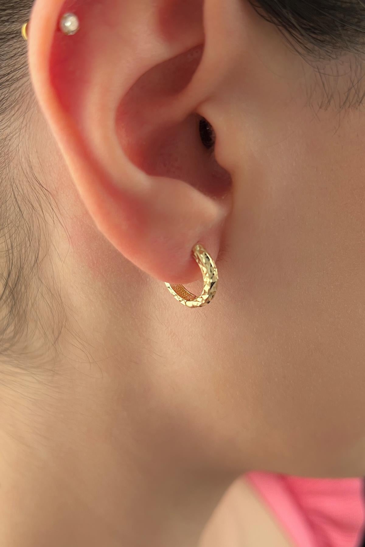 14K Gold Diamond Cut Huggie Earrings 3