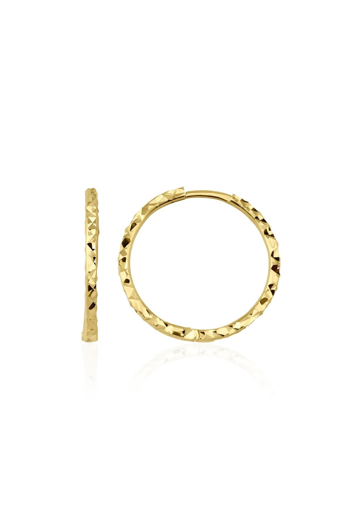 14K Gold Diamond Cut Huggie Earrings 4