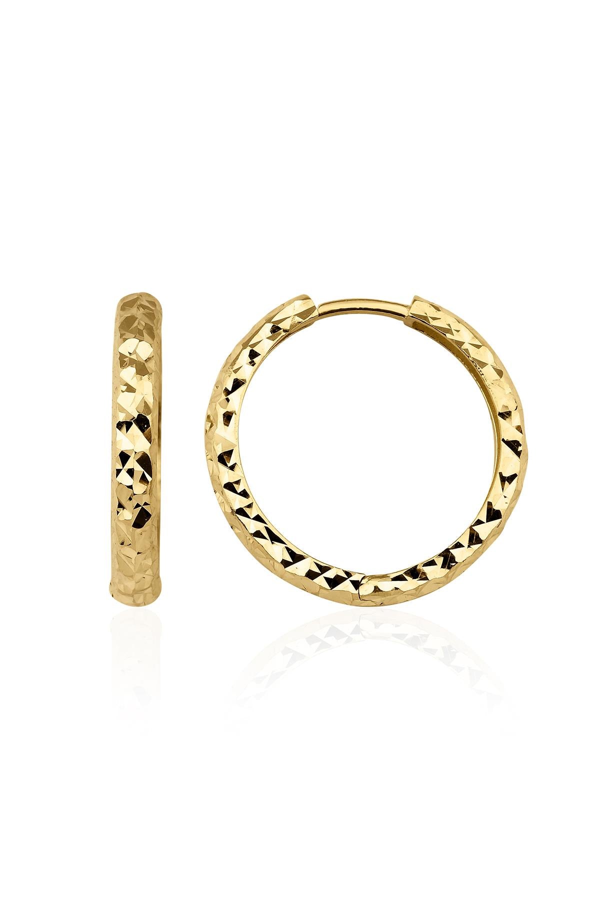 14K Gold Diamond Cut Huggie Earrings 5