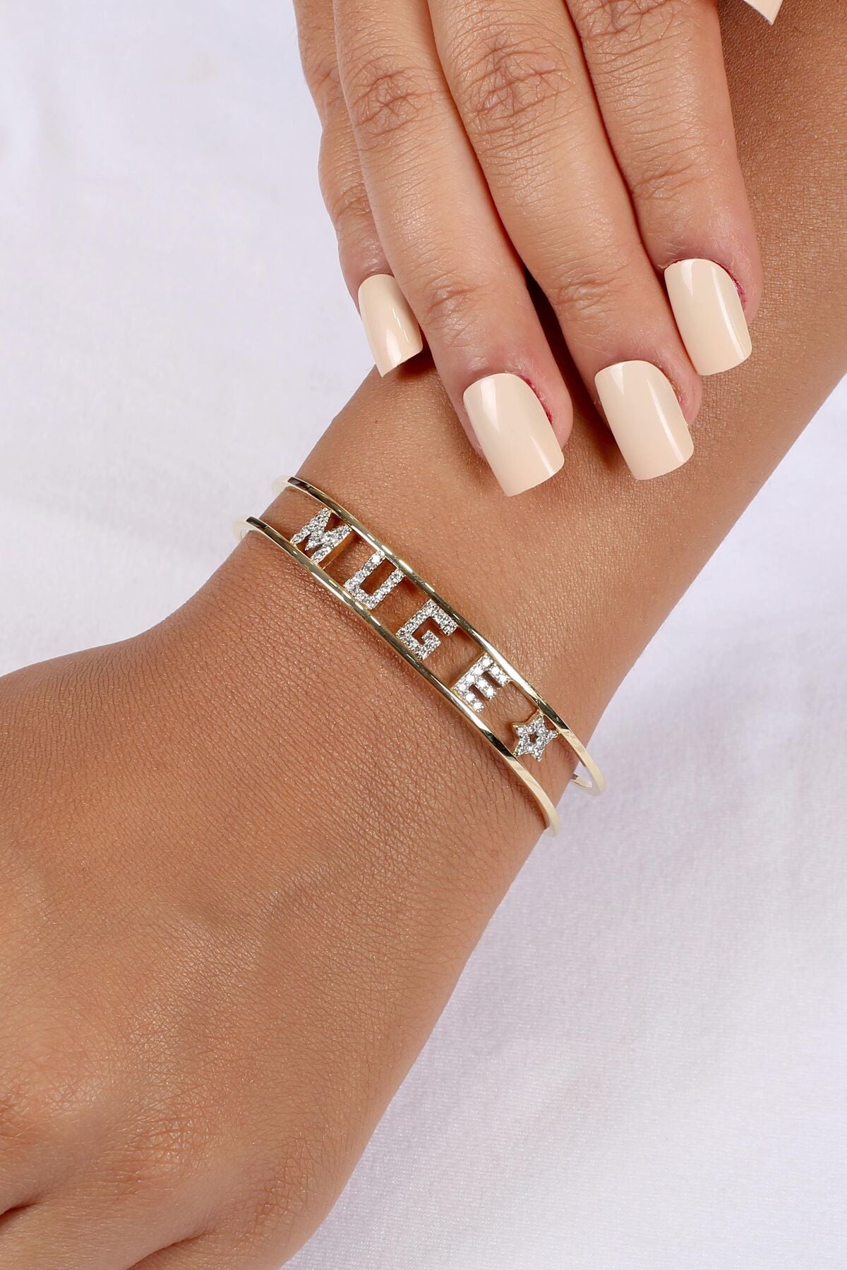 14K Gold Diamond Personalized Cuff Bracelet