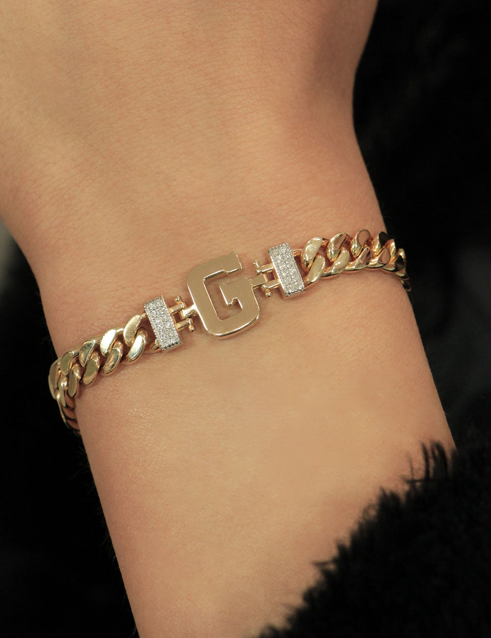 14K Gold Diamond Personalized Letter Bracelet