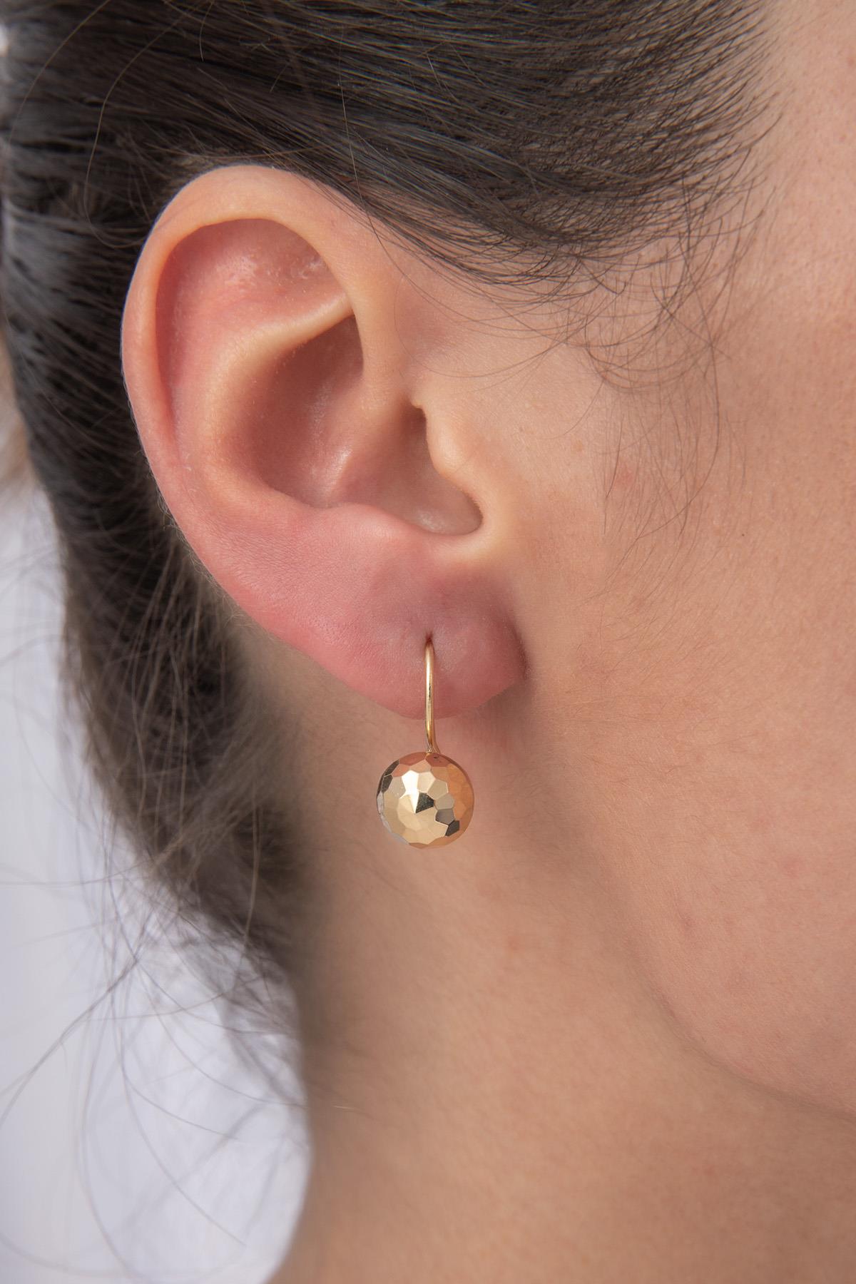 14K Gold Disco Euroball Earrings ( Medium )