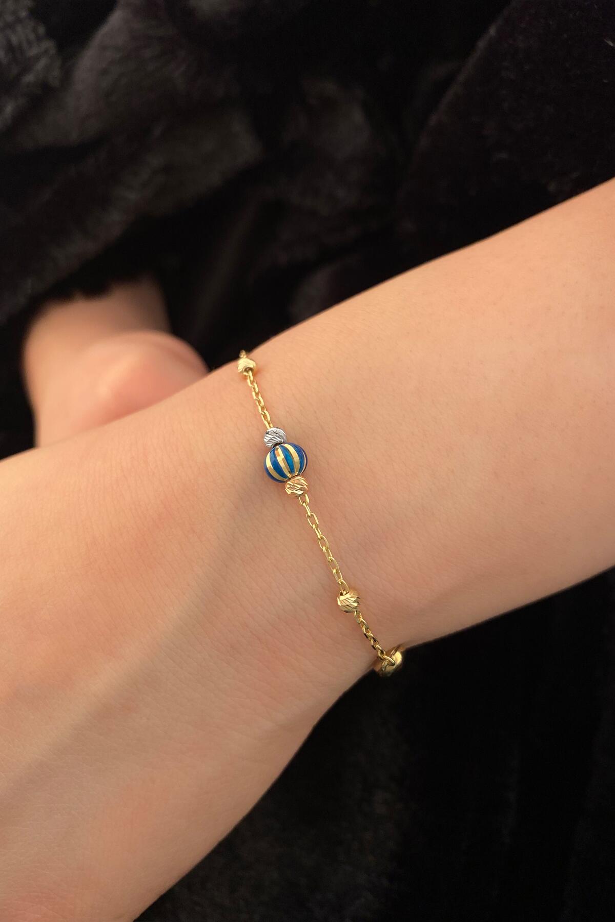 14K Gold Dorica Ball With Blue Object Bracelet