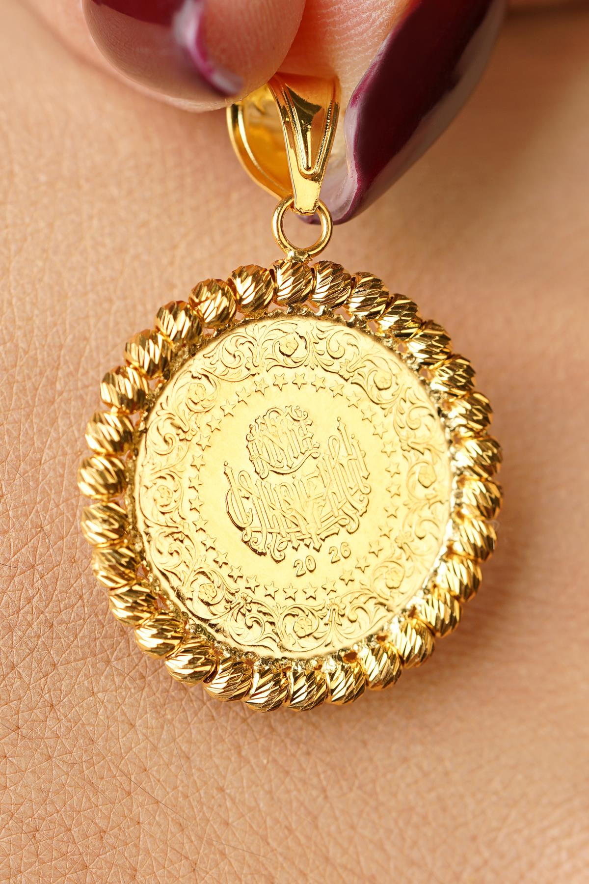 14K Solid Gold Dorica Coin Charm
