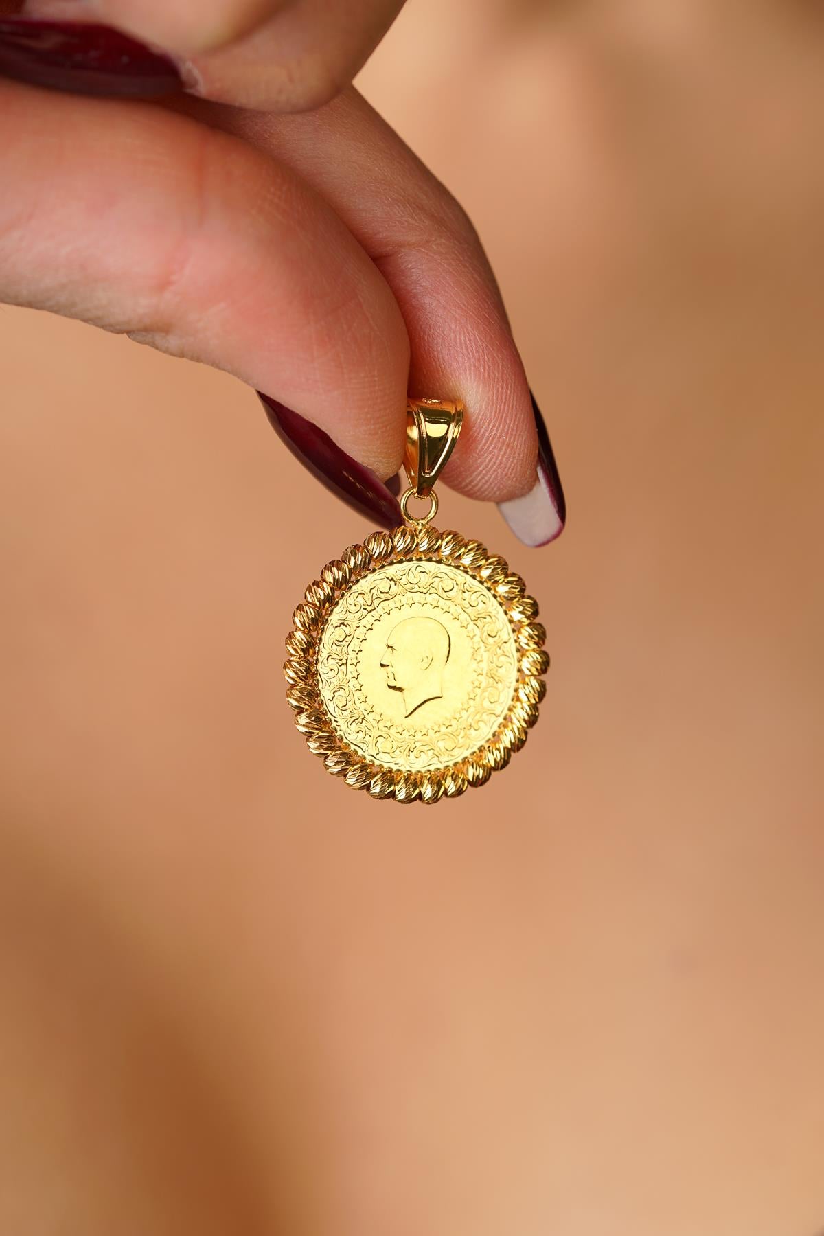 14K Solid Gold Dorica Coin Charm