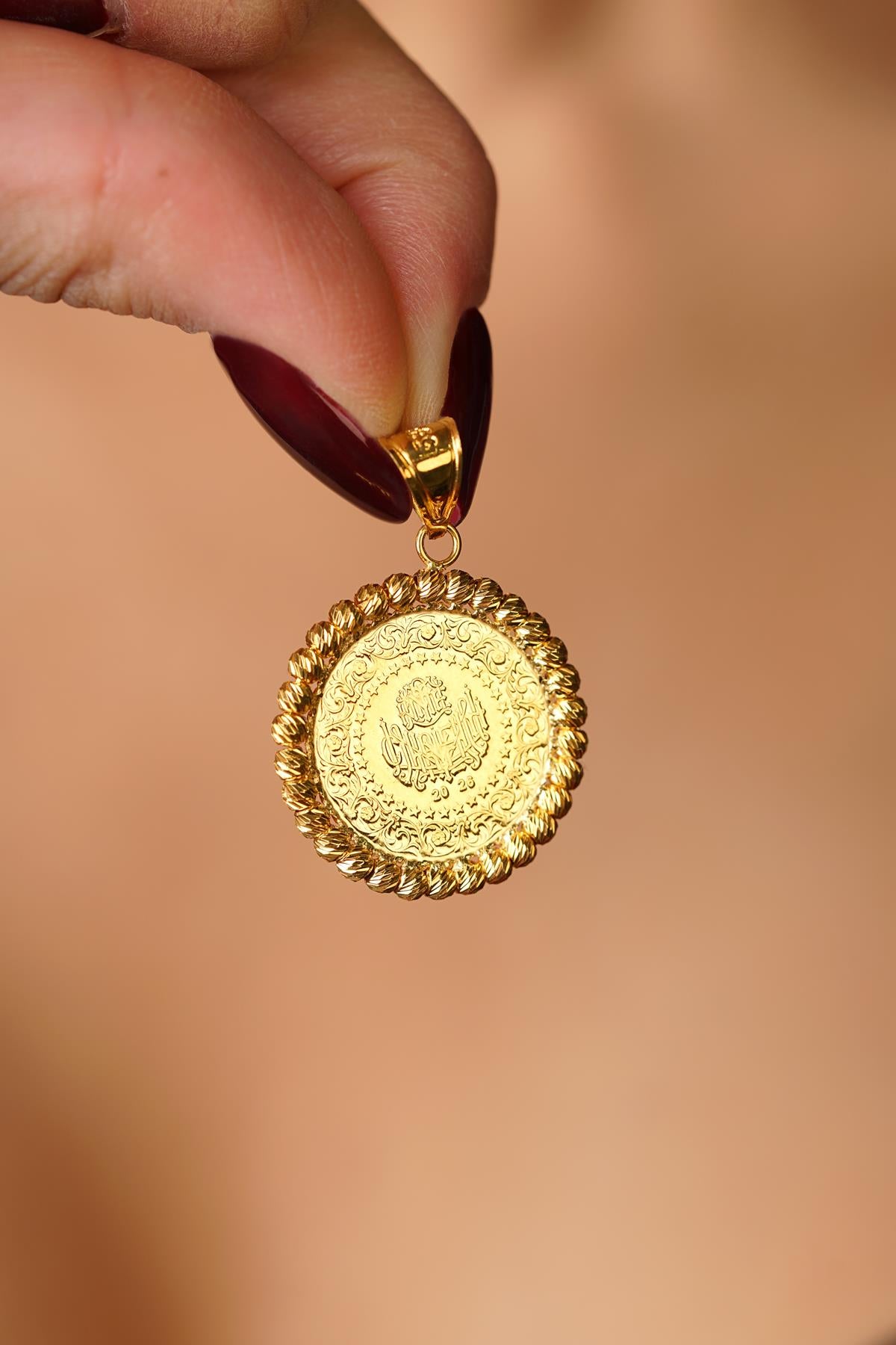 14K Solid Gold Dorica Coin Charm