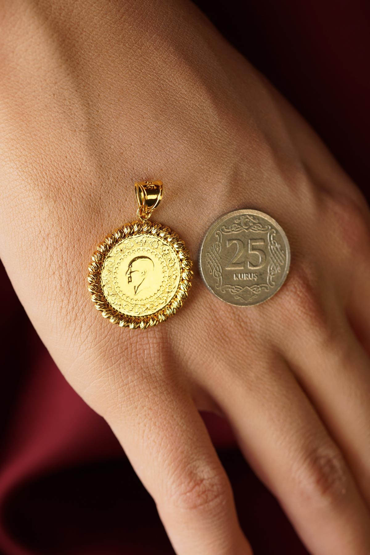 14K Solid Gold Dorica Coin Charm