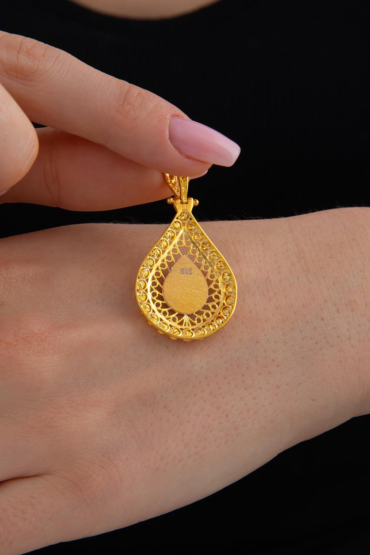 14K Solid Gold Dorica Tugra Charm