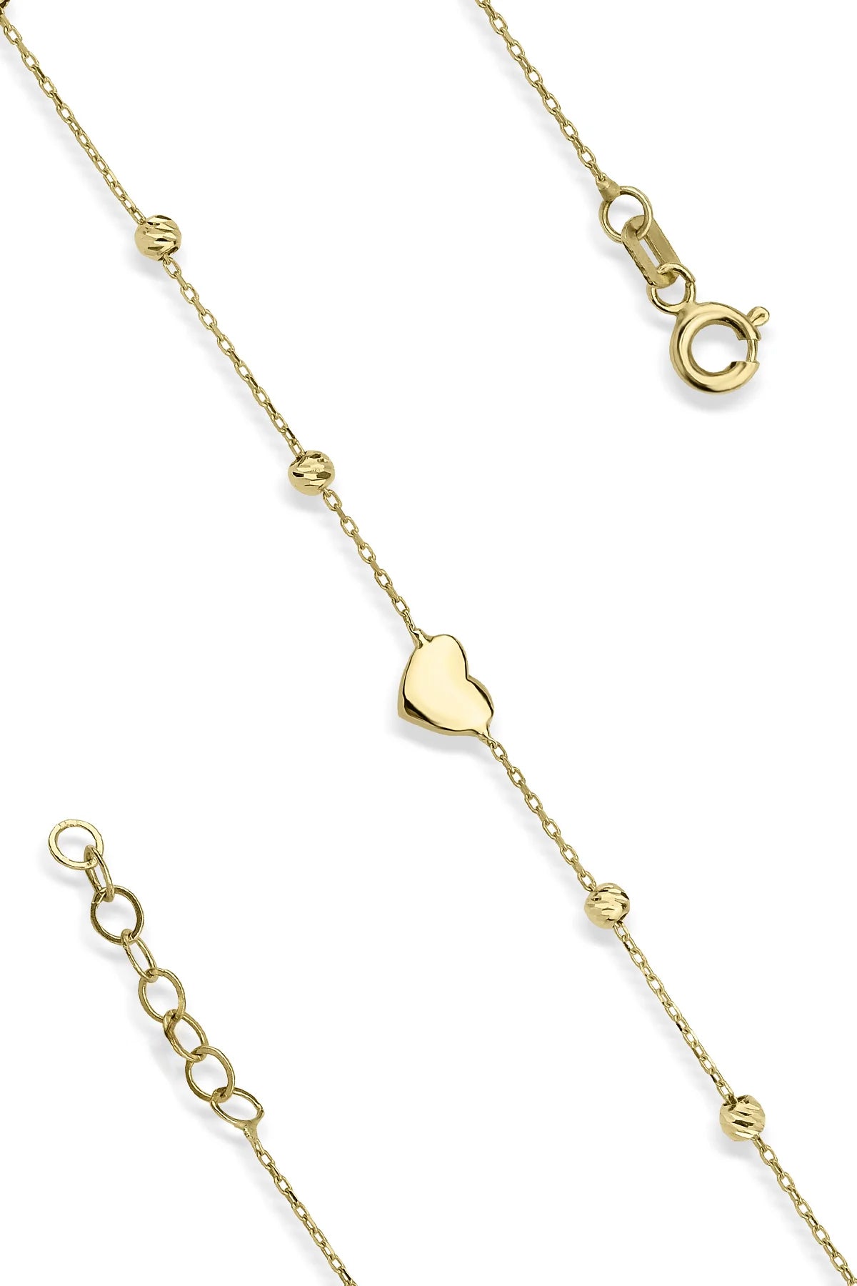 14K Gold Dorika Ball Detail Heart Bracelet