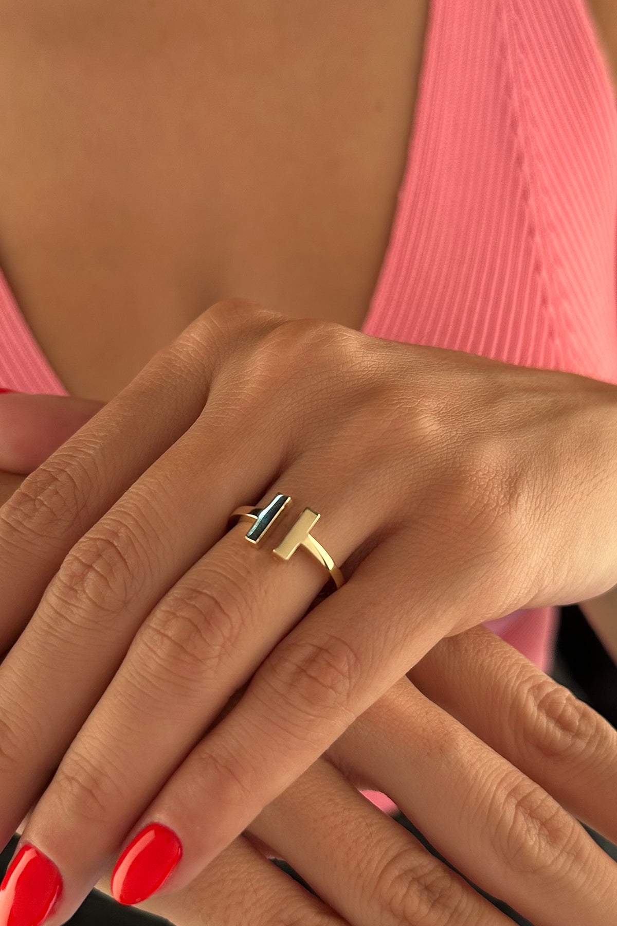 14K Gold Double Rectangle Ring