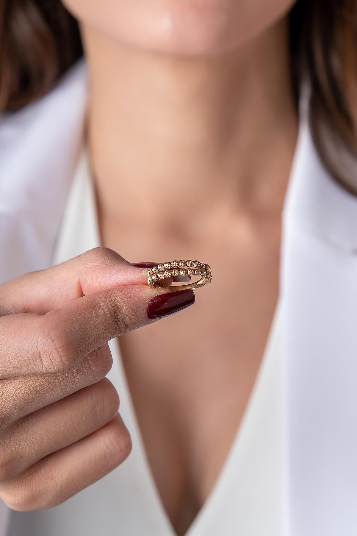 14K Gold Double Row Beaded Ring