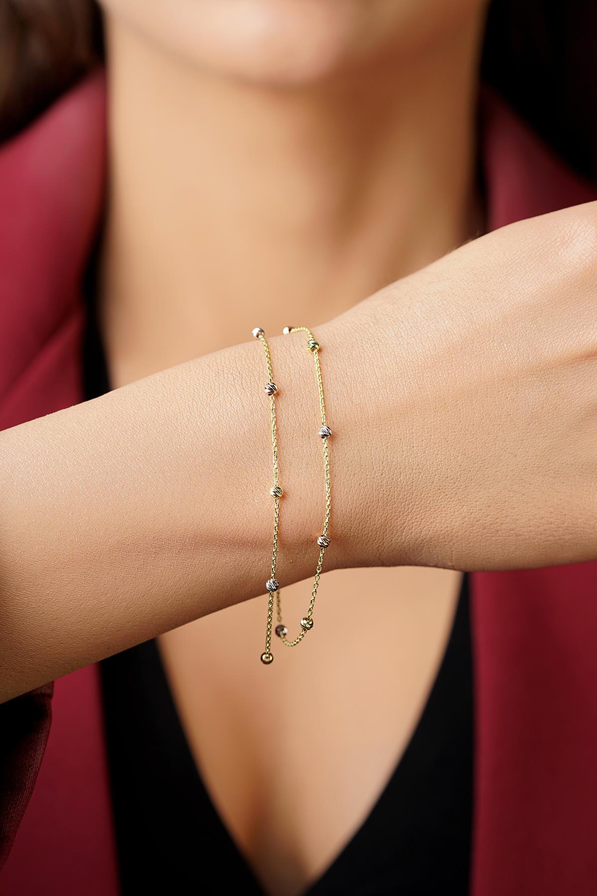 14K Solid Gold Double Row Dorica Ball Bracelet