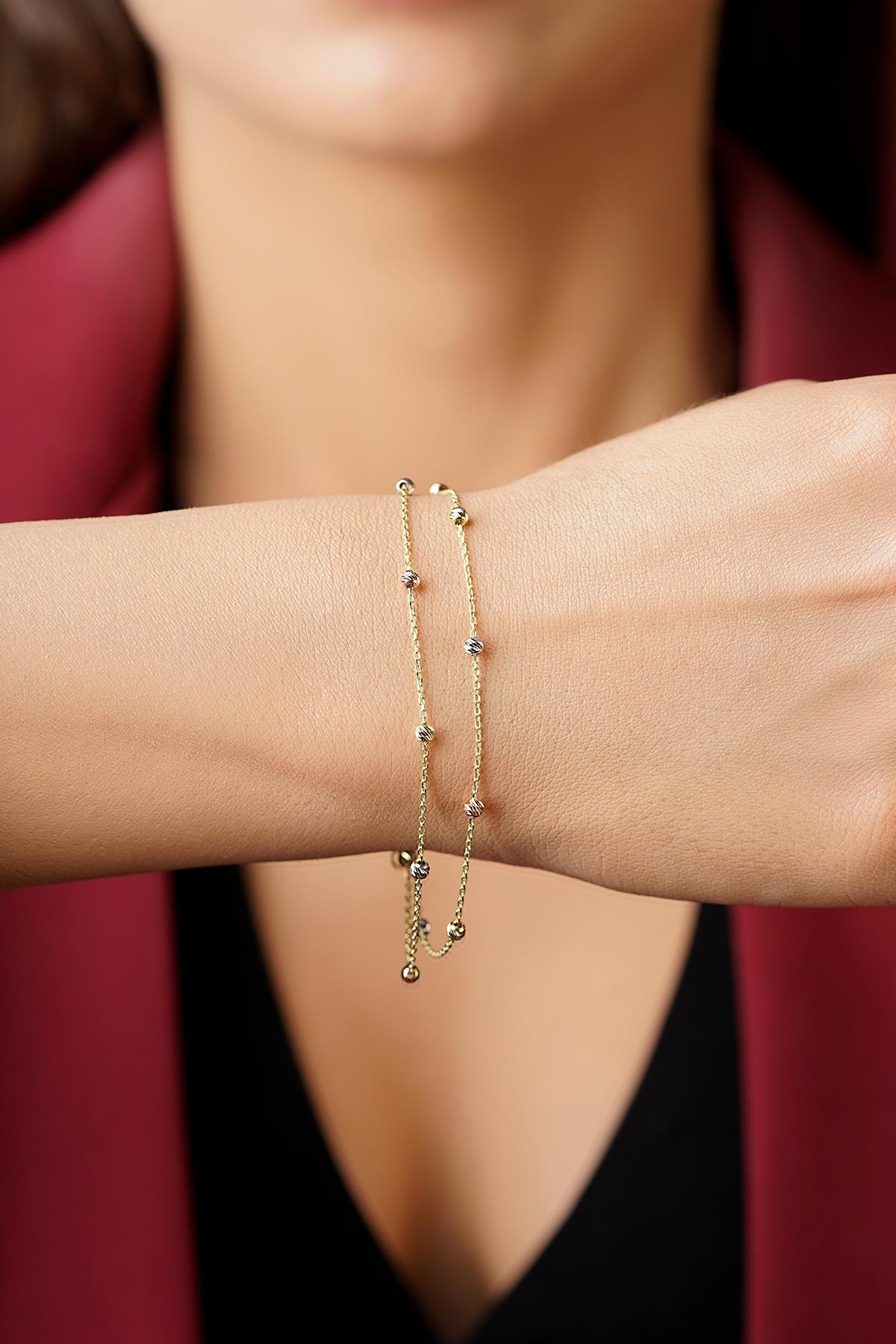 14K Solid Gold Double Row Dorica Ball Bracelet