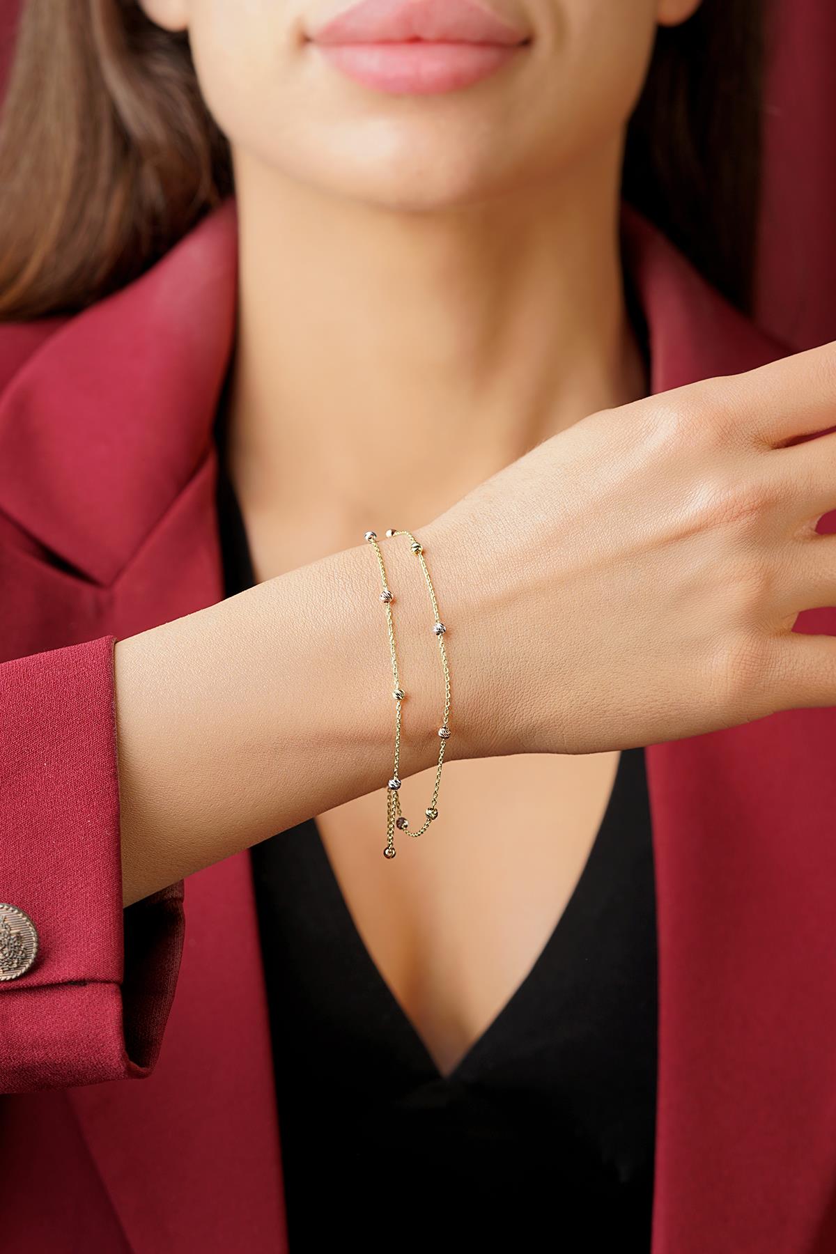 14K Solid Gold Double Row Dorica Ball Bracelet
