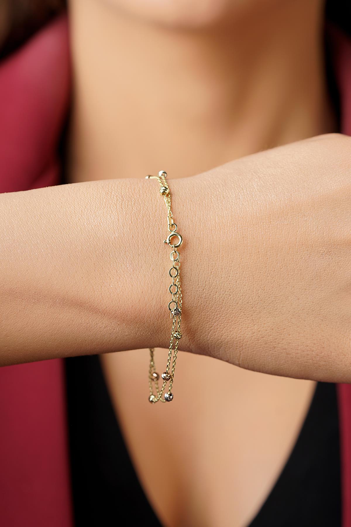 14K Solid Gold Double Row Dorica Ball Bracelet