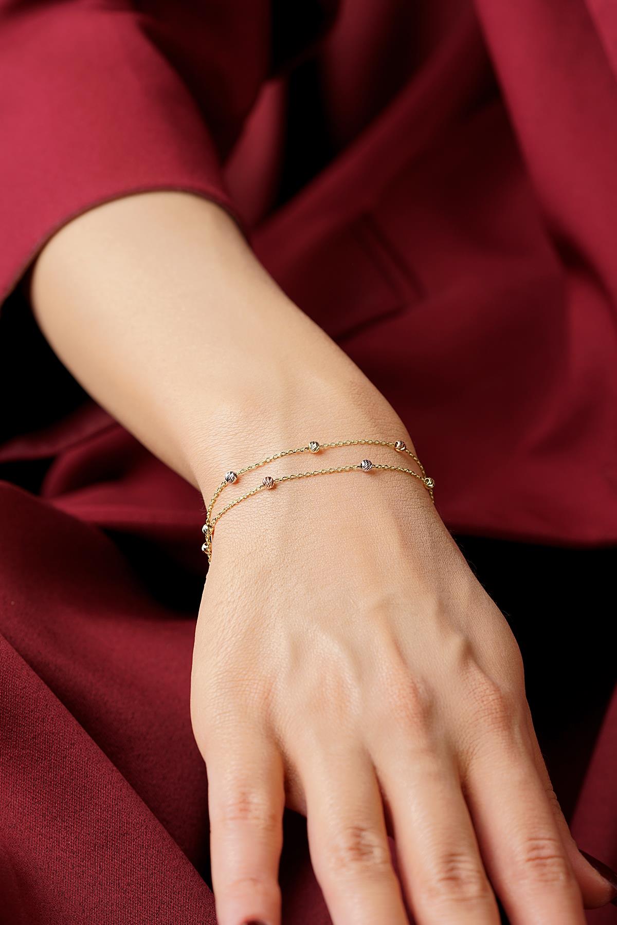 14K Solid Gold Double Row Dorica Ball Bracelet